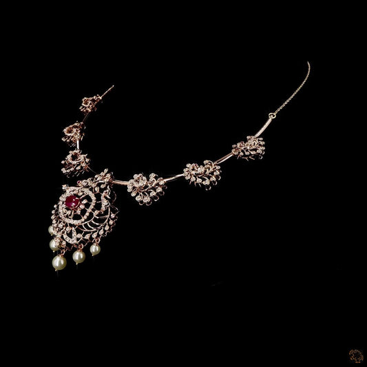Emerald & Ruby Diamond Necklace in 18KT Yellow Gold