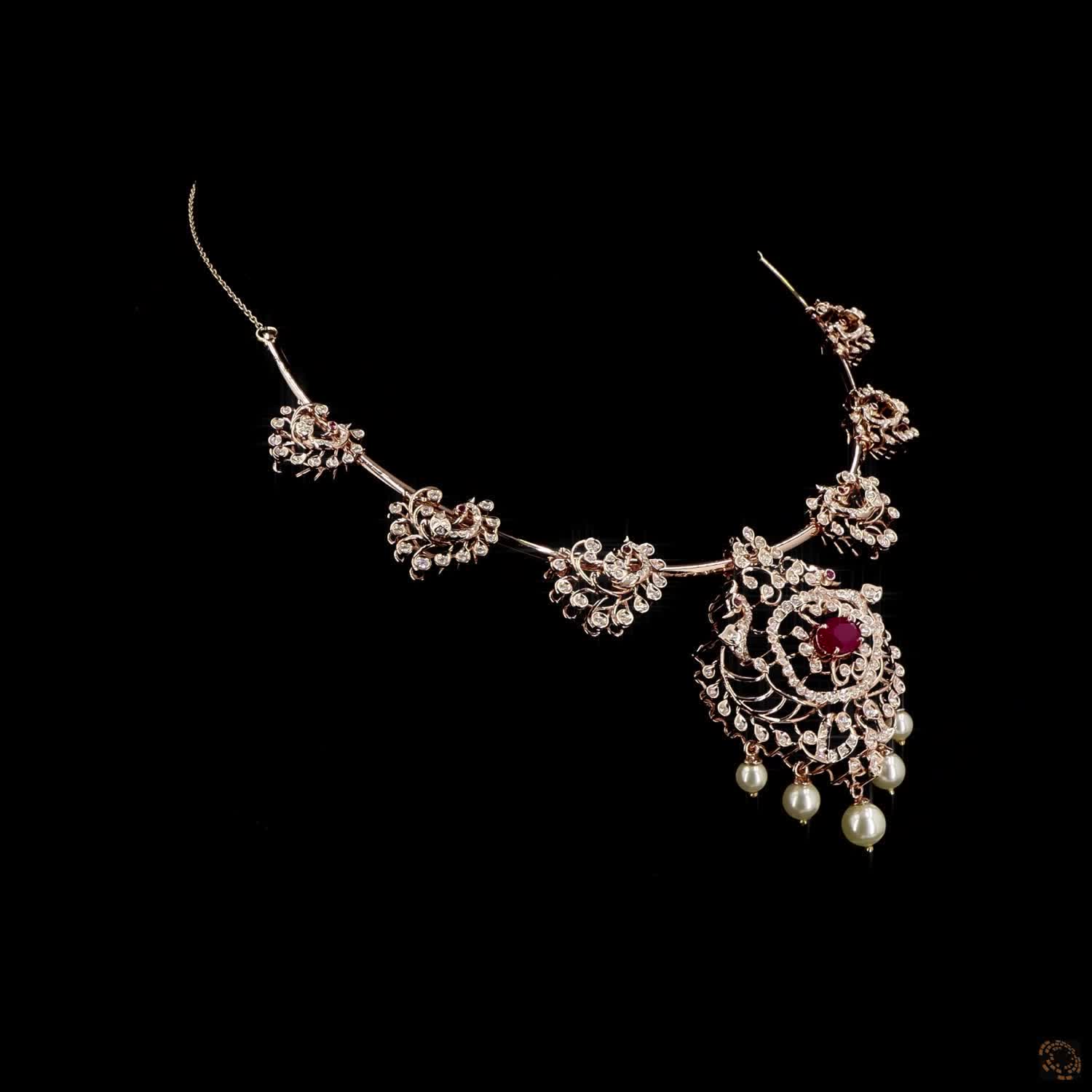 Emerald & Ruby Diamond Necklace in 18KT Yellow Gold