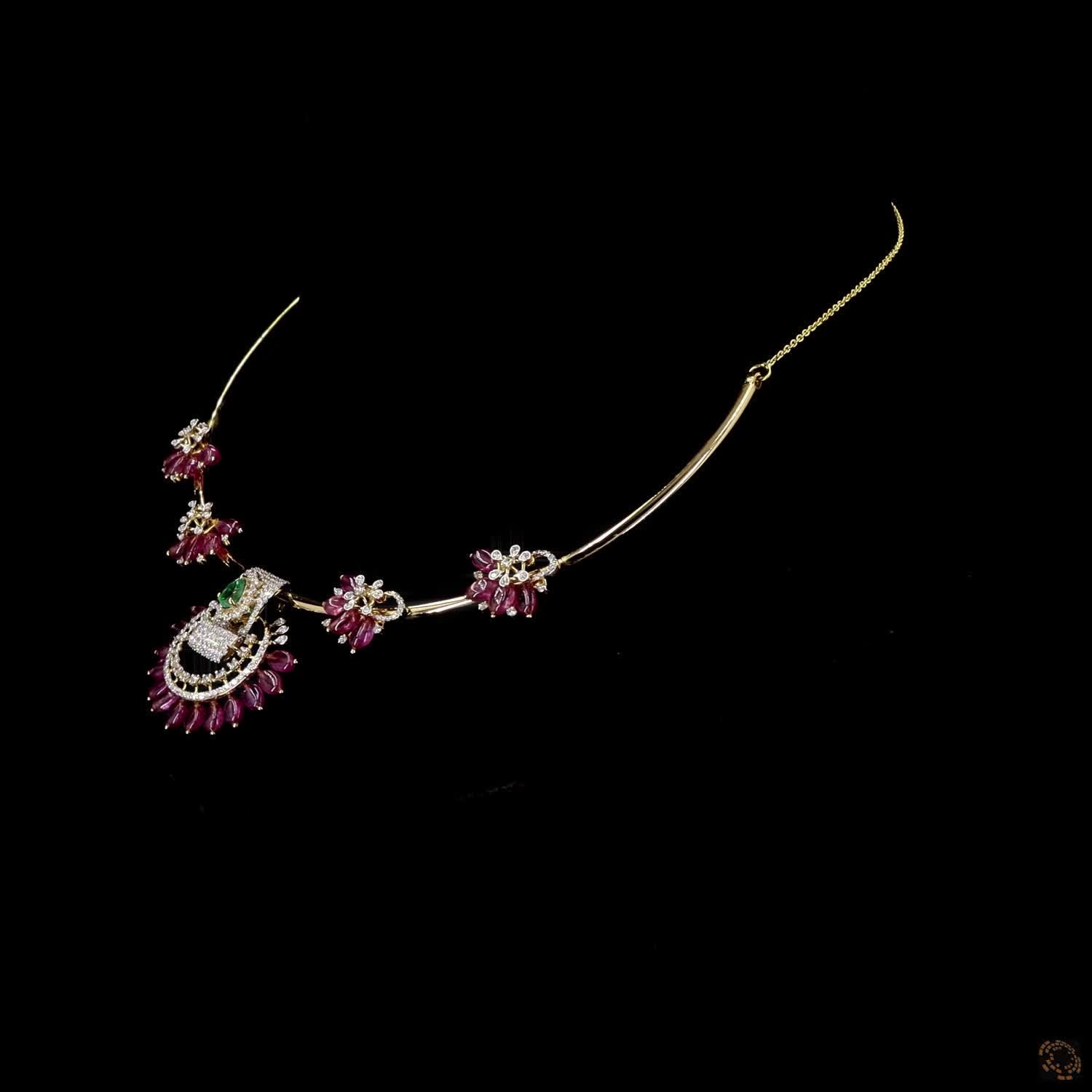 Emerald & Ruby Diamond Necklace in 18KT Yellow Gold
