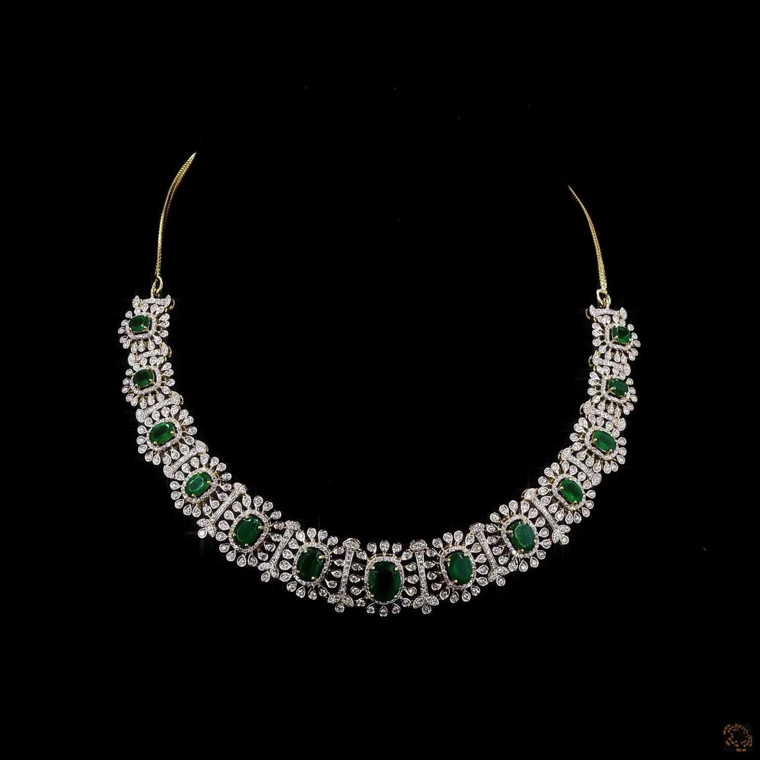 Emerald Diamond Necklace in 18KT Yellow Gold