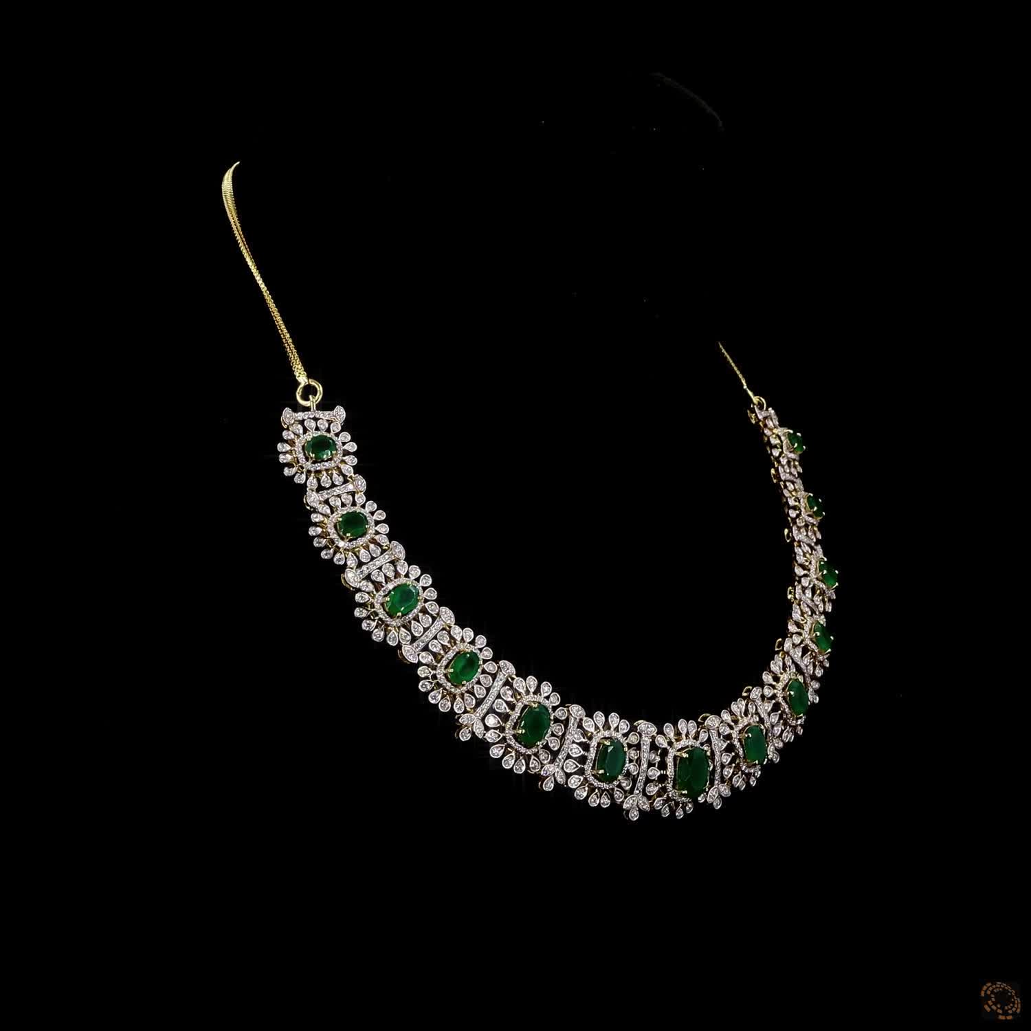 Emerald Diamond Necklace in 18KT Yellow Gold