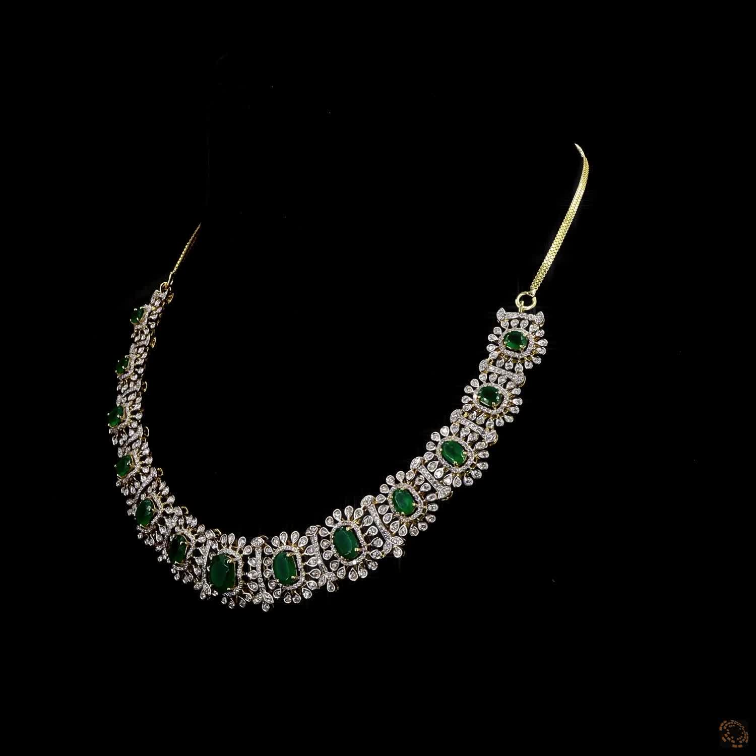 Emerald Diamond Necklace in 18KT Yellow Gold