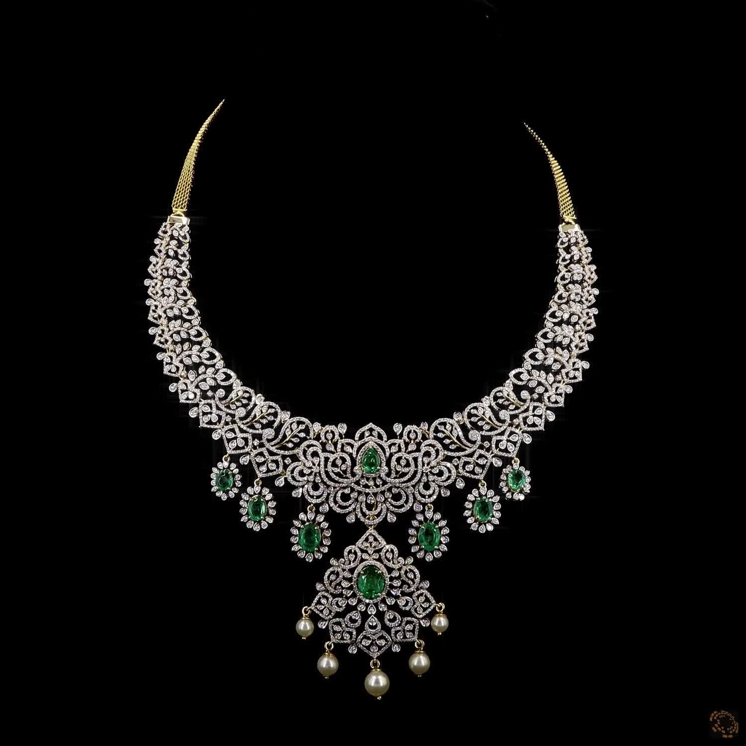 Emerald & Ruby Diamond Necklace in 18KT Yellow Gold