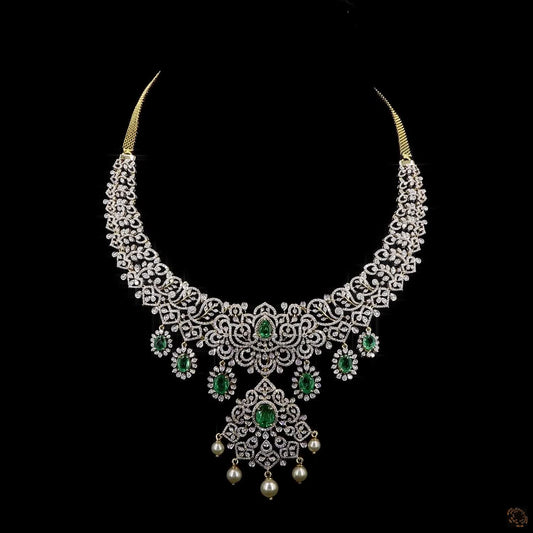 Emerald & Ruby Diamond Necklace in 18KT Yellow Gold