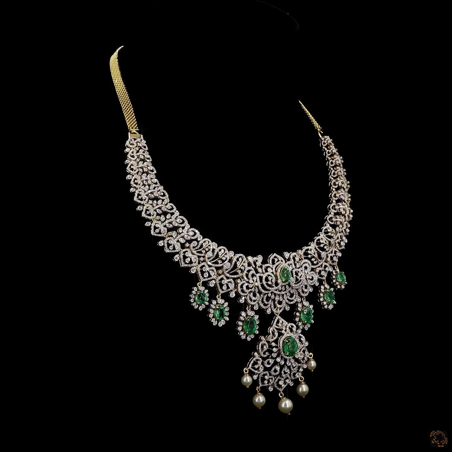 Emerald & Ruby Diamond Necklace in 18KT Yellow Gold