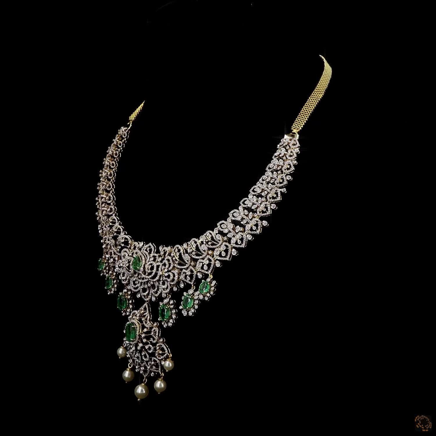 Emerald & Ruby Diamond Necklace in 18KT Yellow Gold