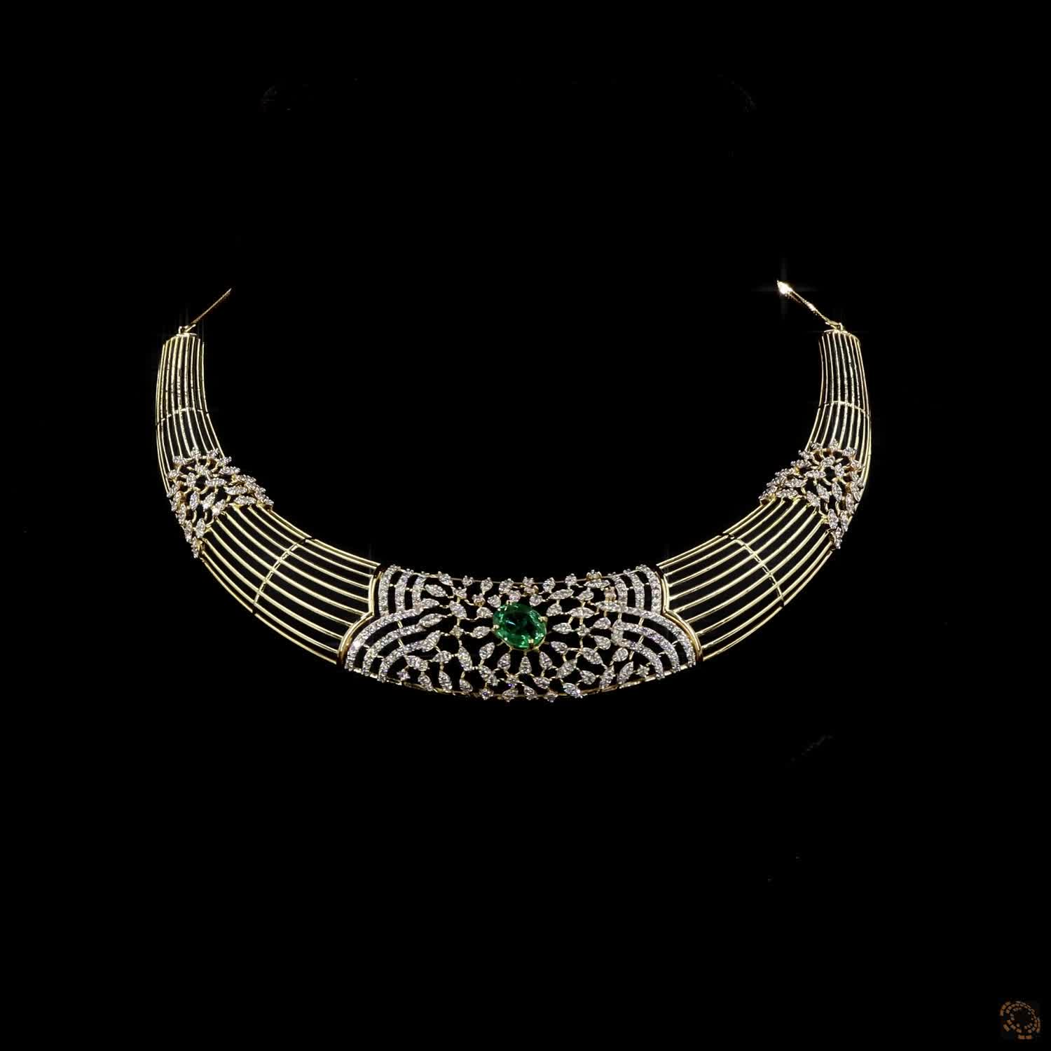 Emerald Diamond Necklace in 18KT Yellow Gold