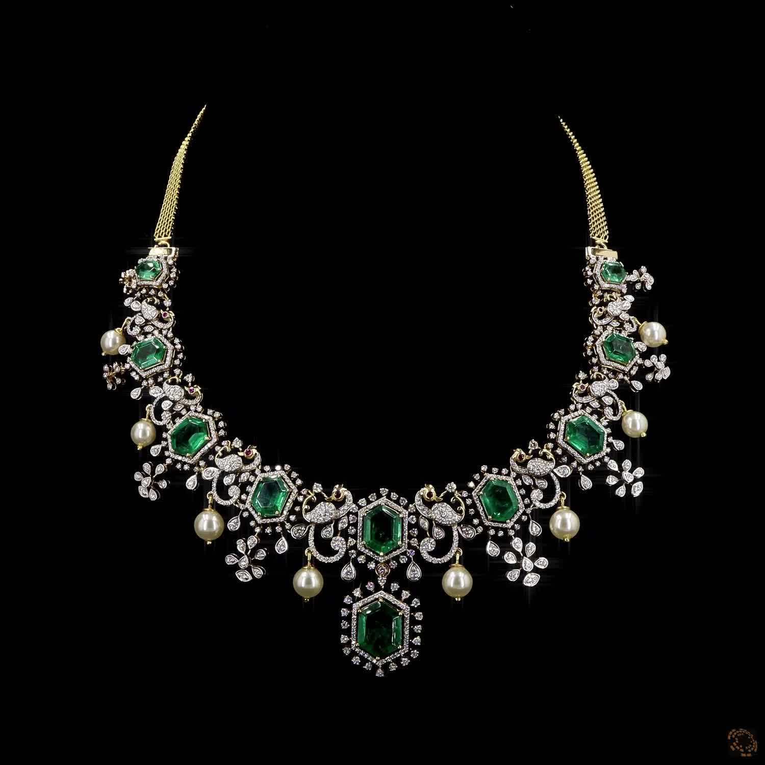 Emerald & Ruby Diamond Necklace in 18KT Yellow Gold