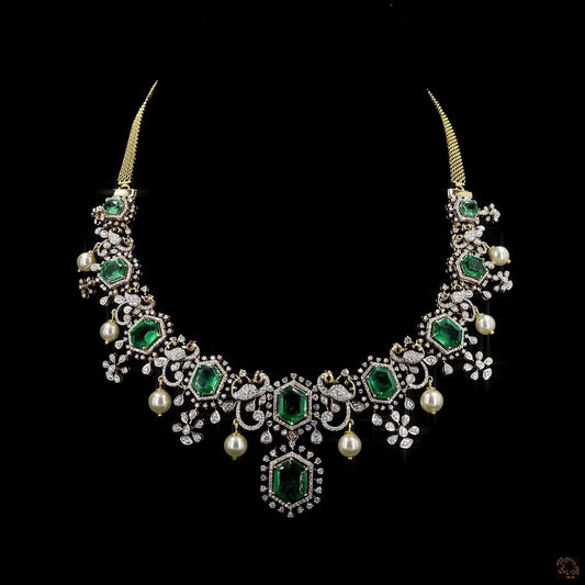 Emerald & Ruby Diamond Necklace in 18KT Yellow Gold