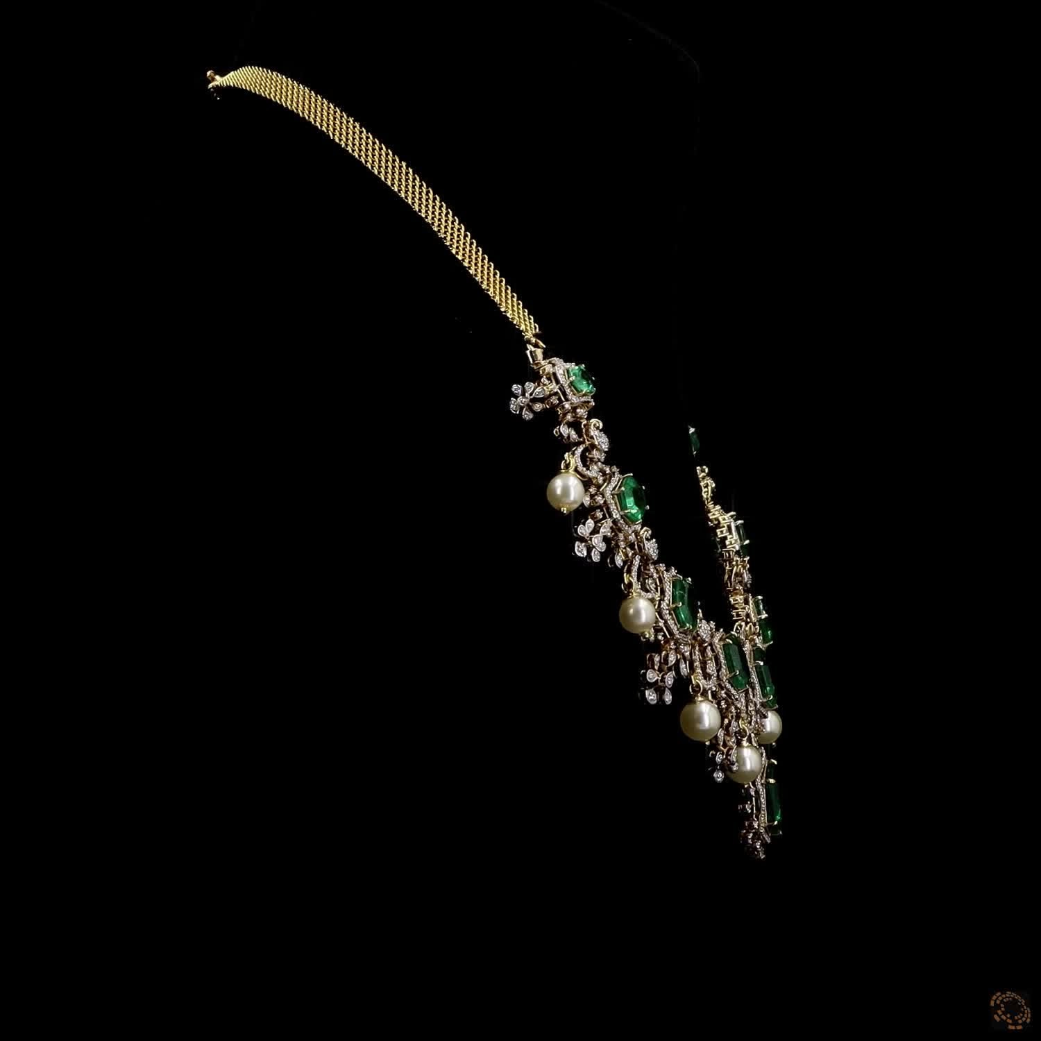 Emerald & Ruby Diamond Necklace in 18KT Yellow Gold