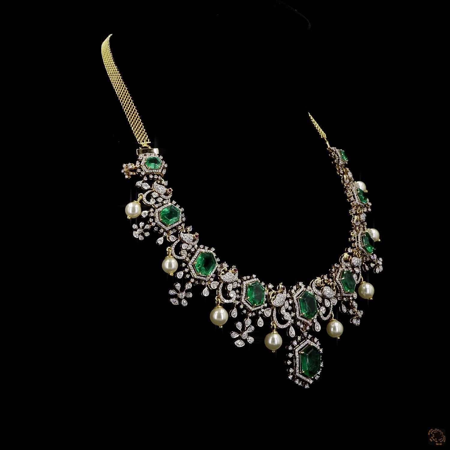 Emerald & Ruby Diamond Necklace in 18KT Yellow Gold