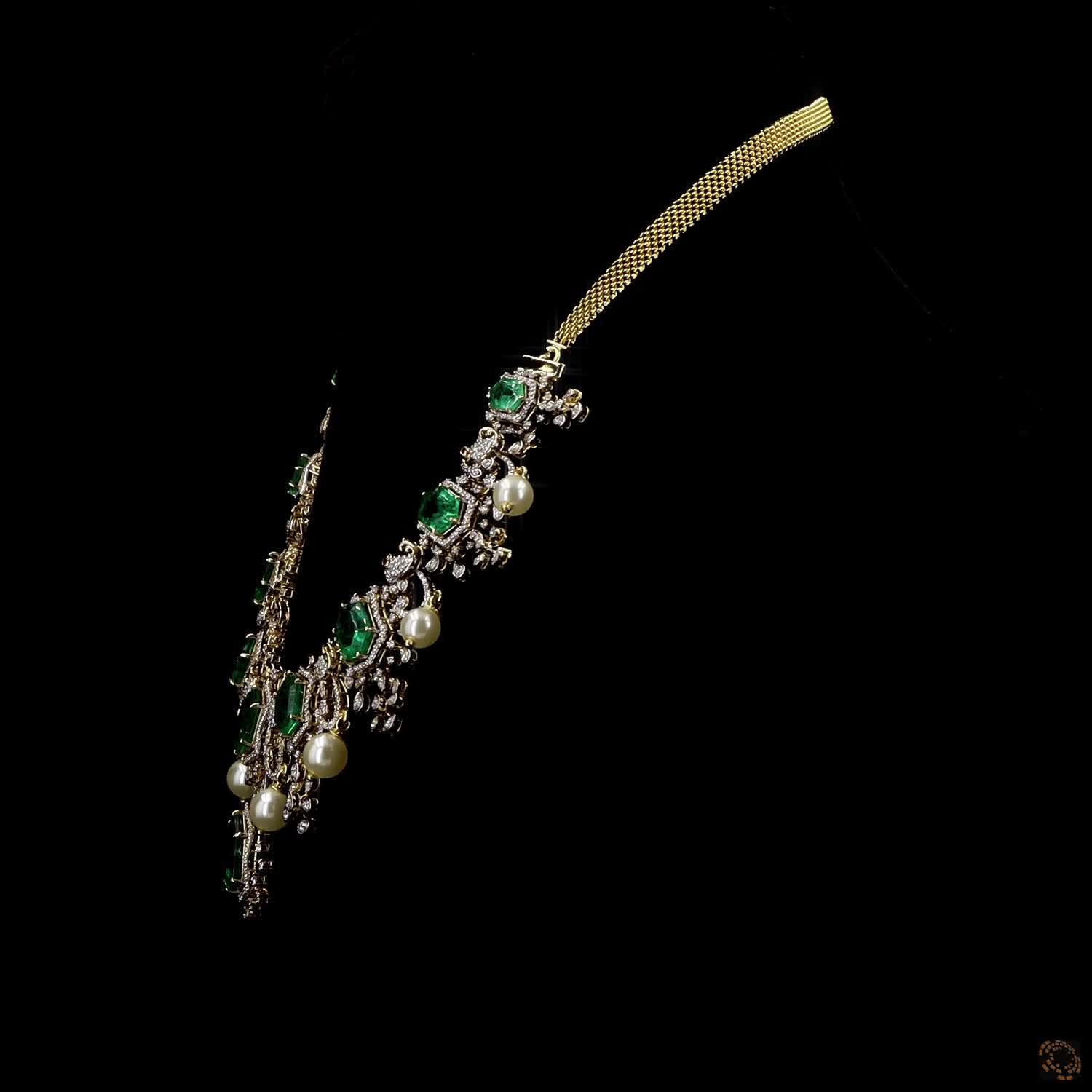 Emerald & Ruby Diamond Necklace in 18KT Yellow Gold