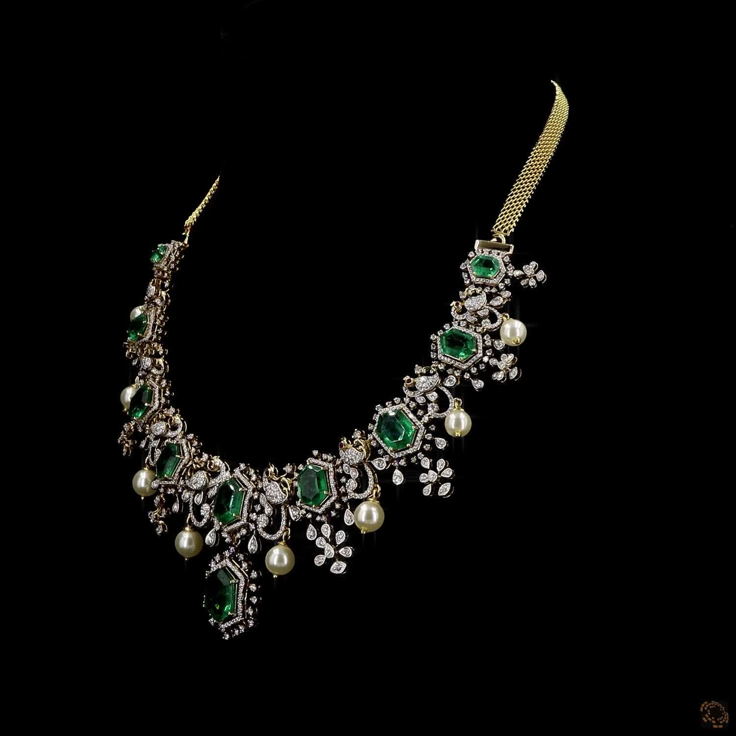 Emerald & Ruby Diamond Necklace in 18KT Yellow Gold