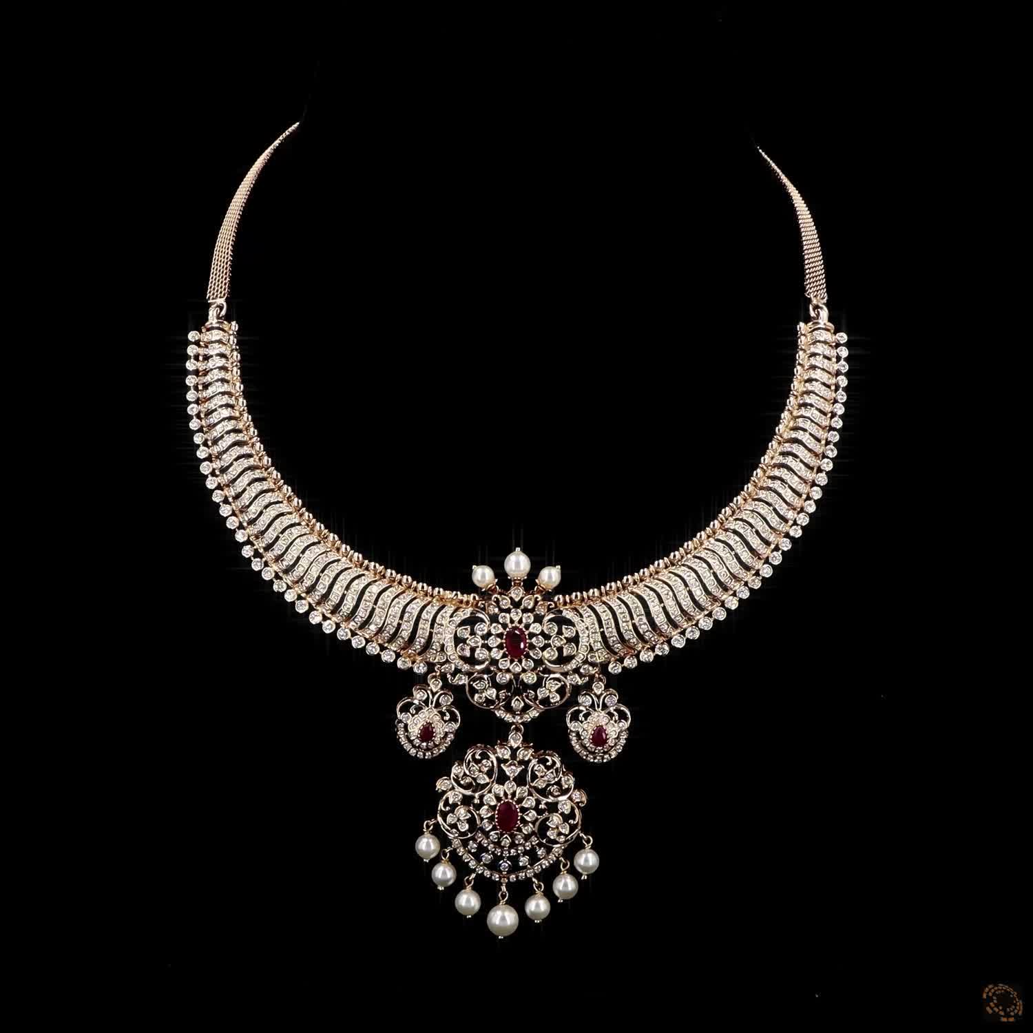 Ruby & Pearl Diamond Necklace in 18KT Rose Gold