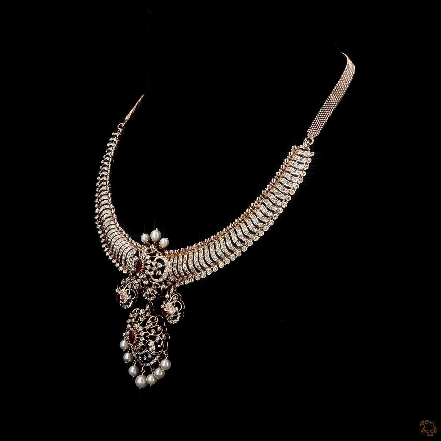 Ruby & Pearl Diamond Necklace in 18KT Rose Gold