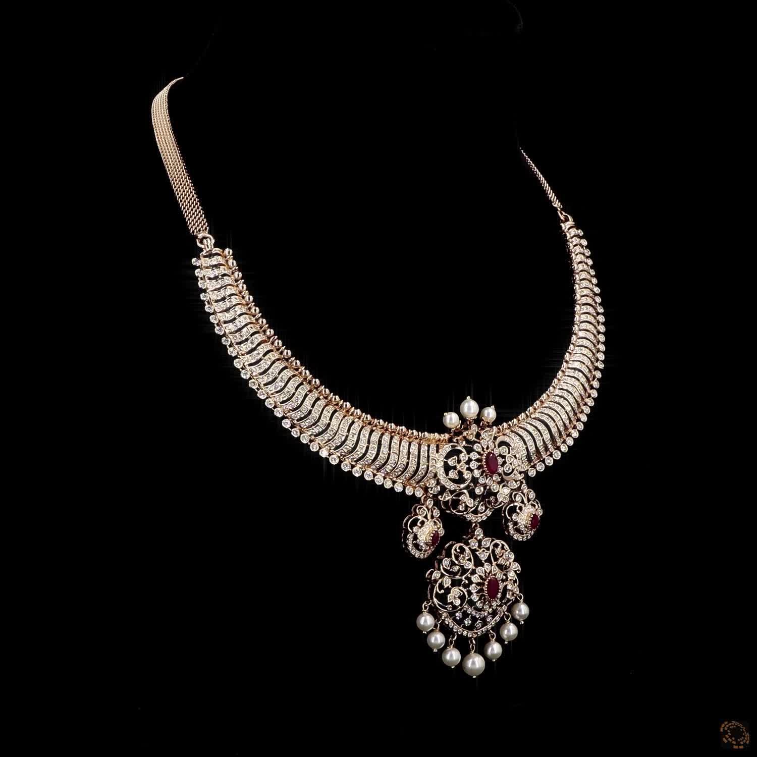 Ruby & Pearl Diamond Necklace in 18KT Rose Gold