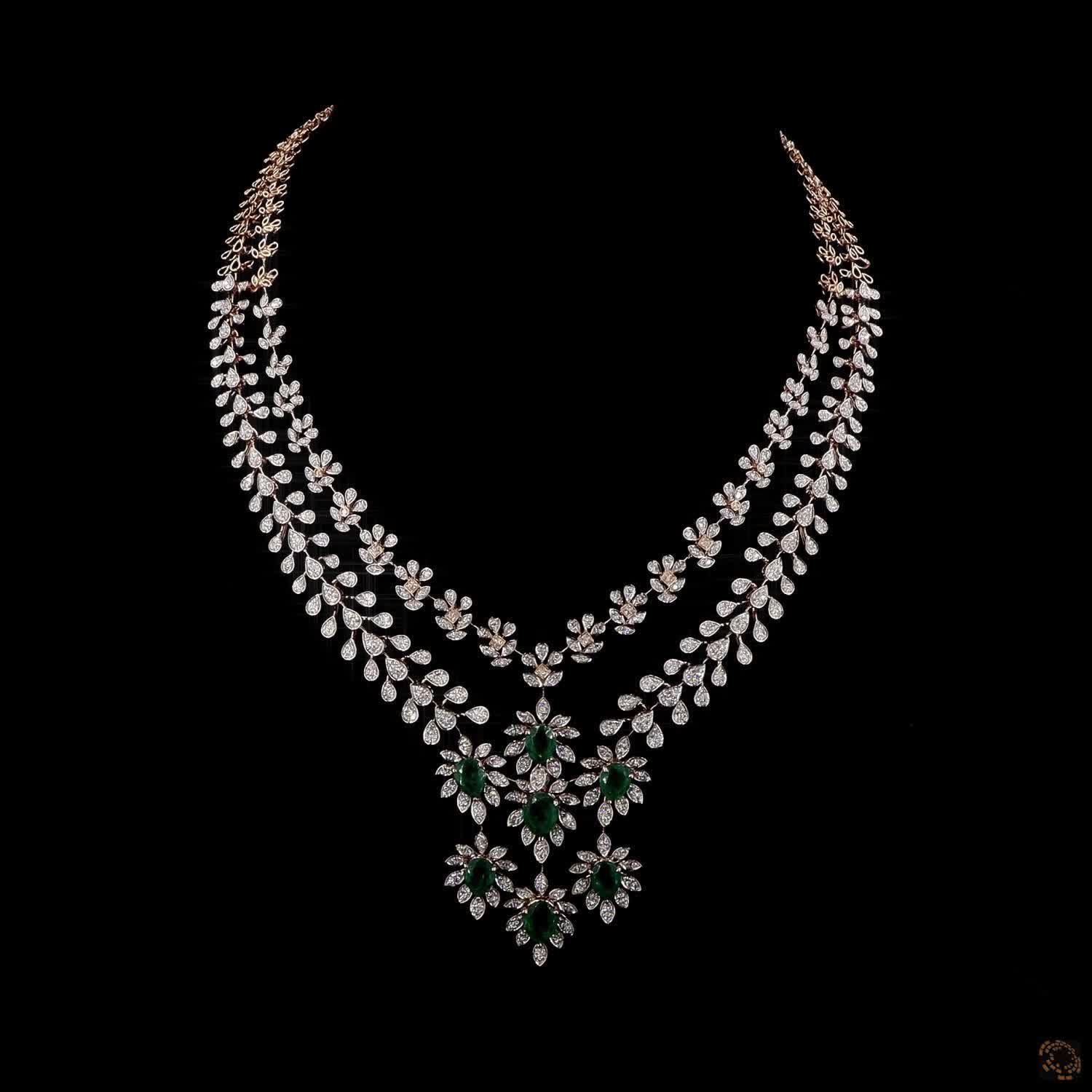Emerald Diamond Necklace in 18KT Rose Gold