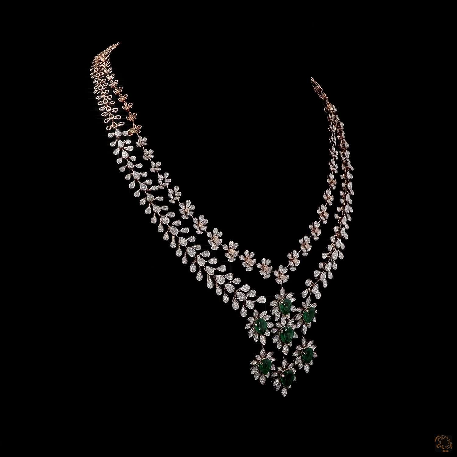 Emerald Diamond Necklace in 18KT Rose Gold