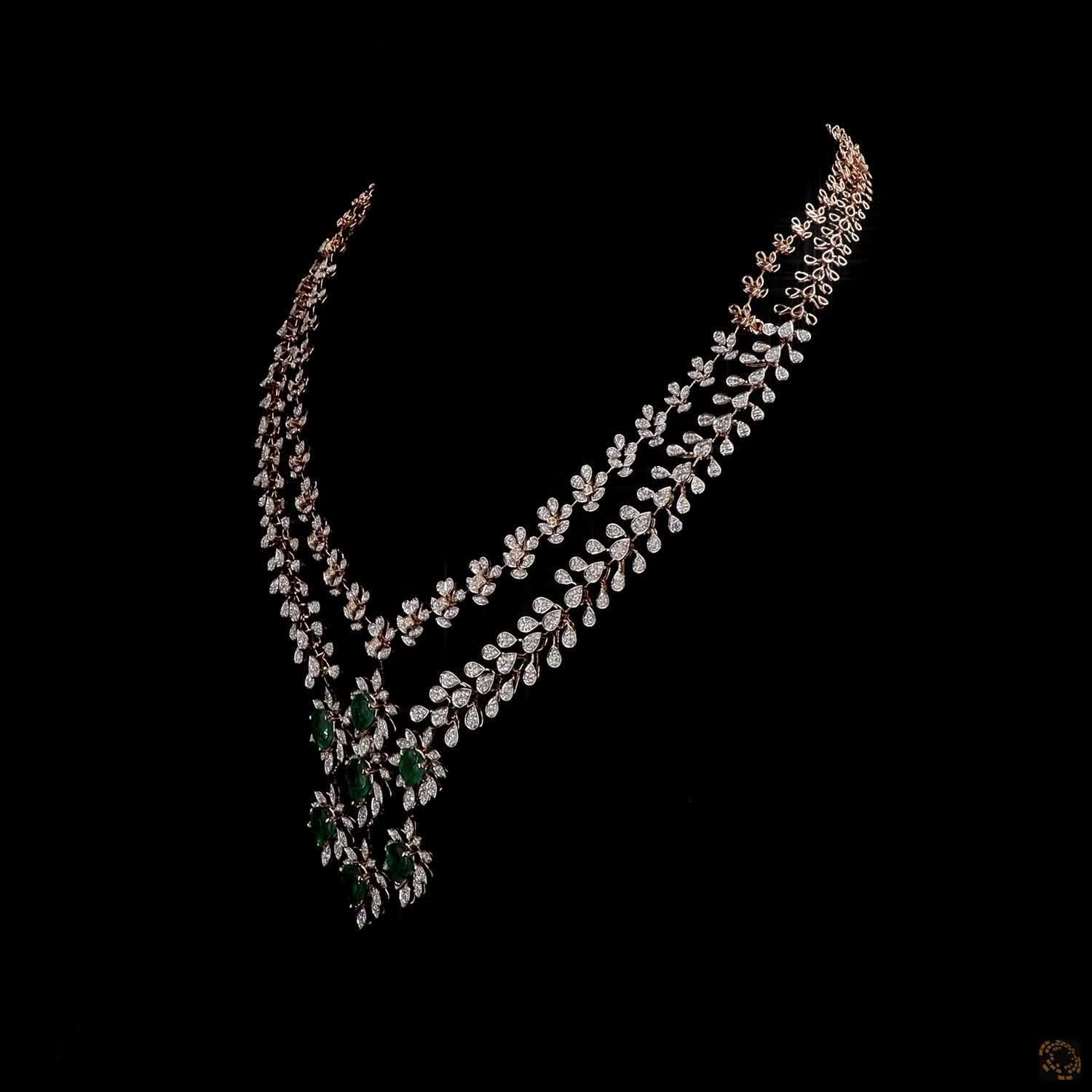 Emerald Diamond Necklace in 18KT Rose Gold