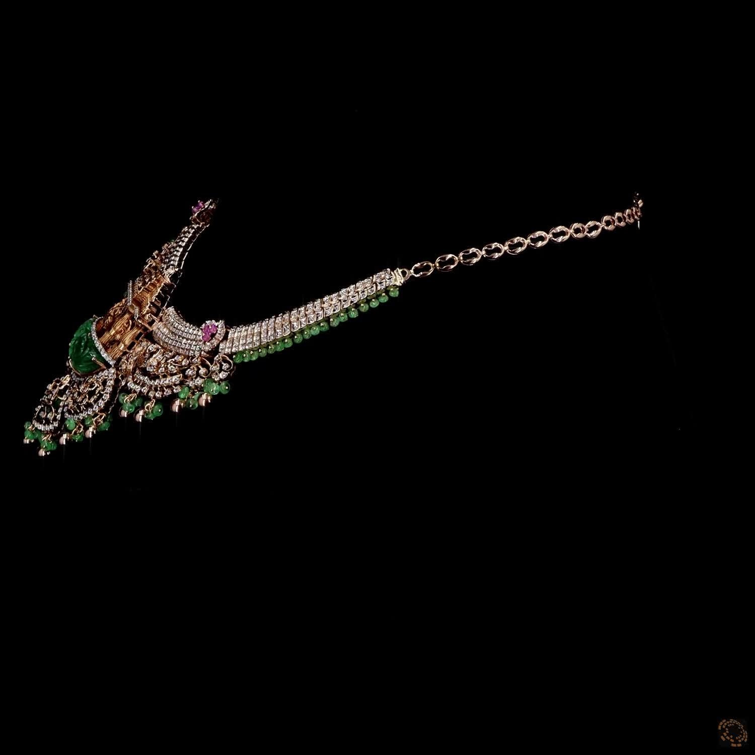 Emerald & Emerald Beads Diamond Necklace in 18KT Rose Gold