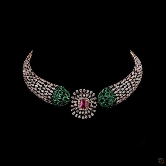 Emerald & Pink Diamond Necklace in 18KT Rose Gold