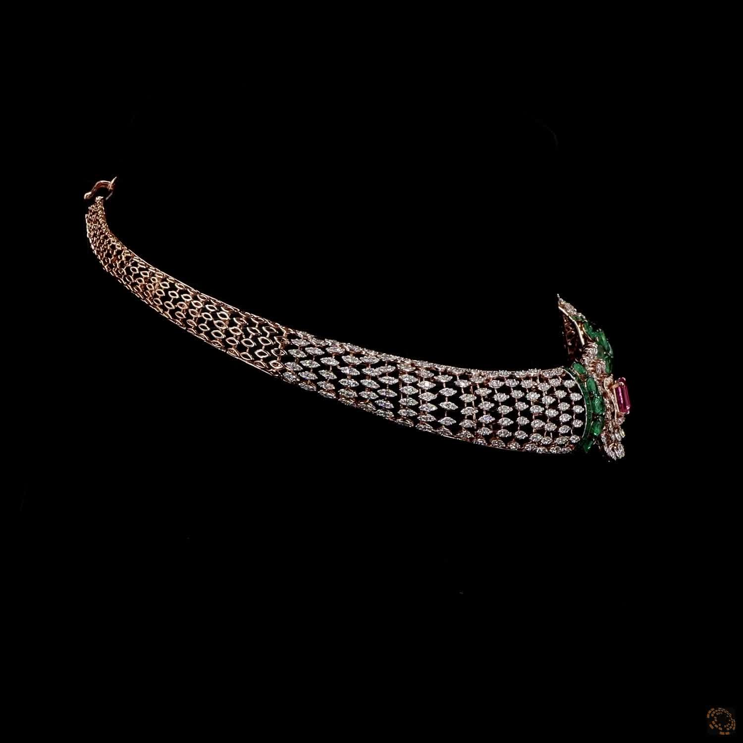 Emerald & Pink Diamond Necklace in 18KT Rose Gold