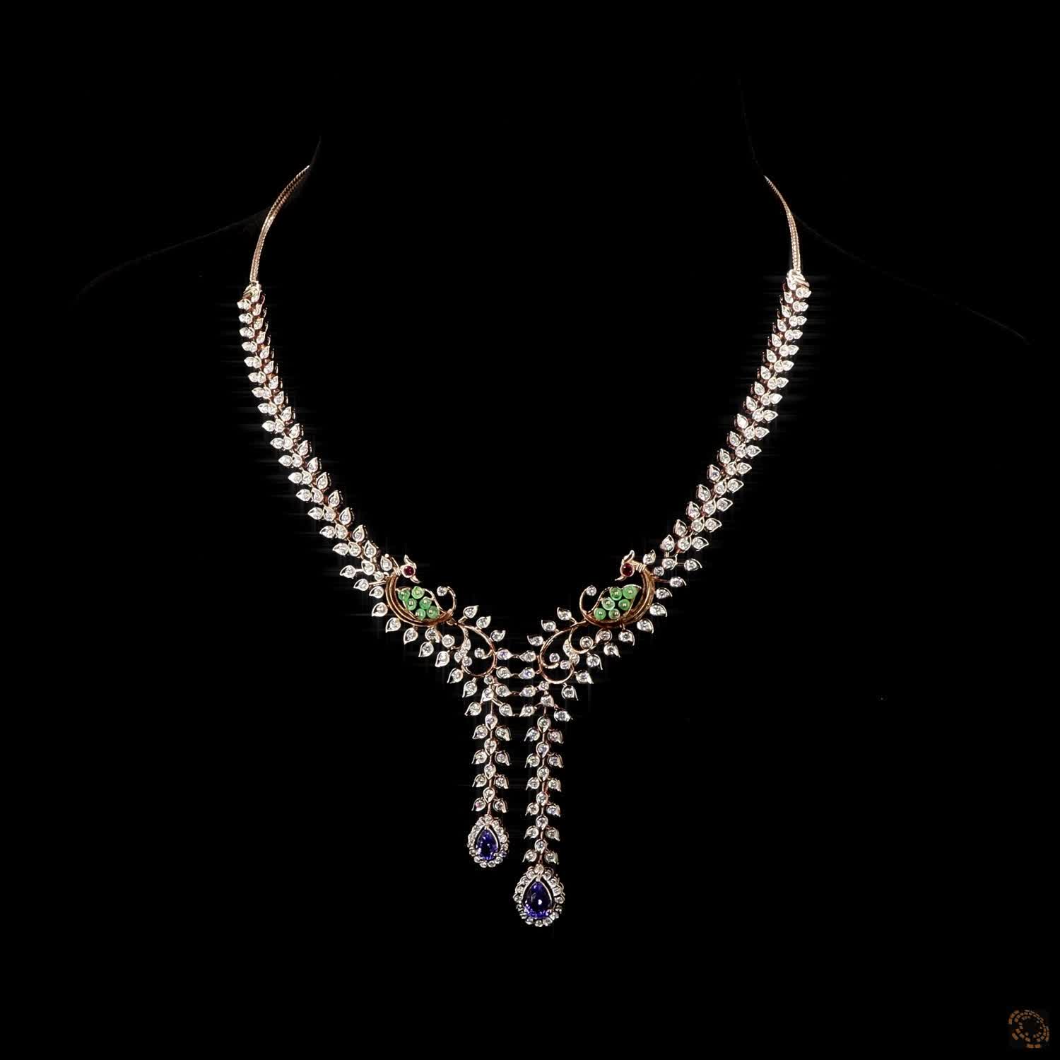 Ruby & Emerald Beads Diamond Necklace in 18KT Rose Gold