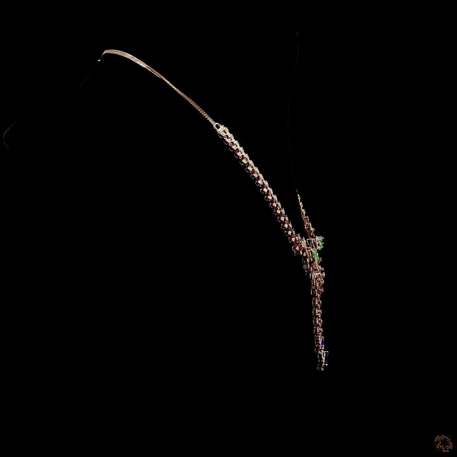 Ruby & Emerald Beads Diamond Necklace in 18KT Rose Gold