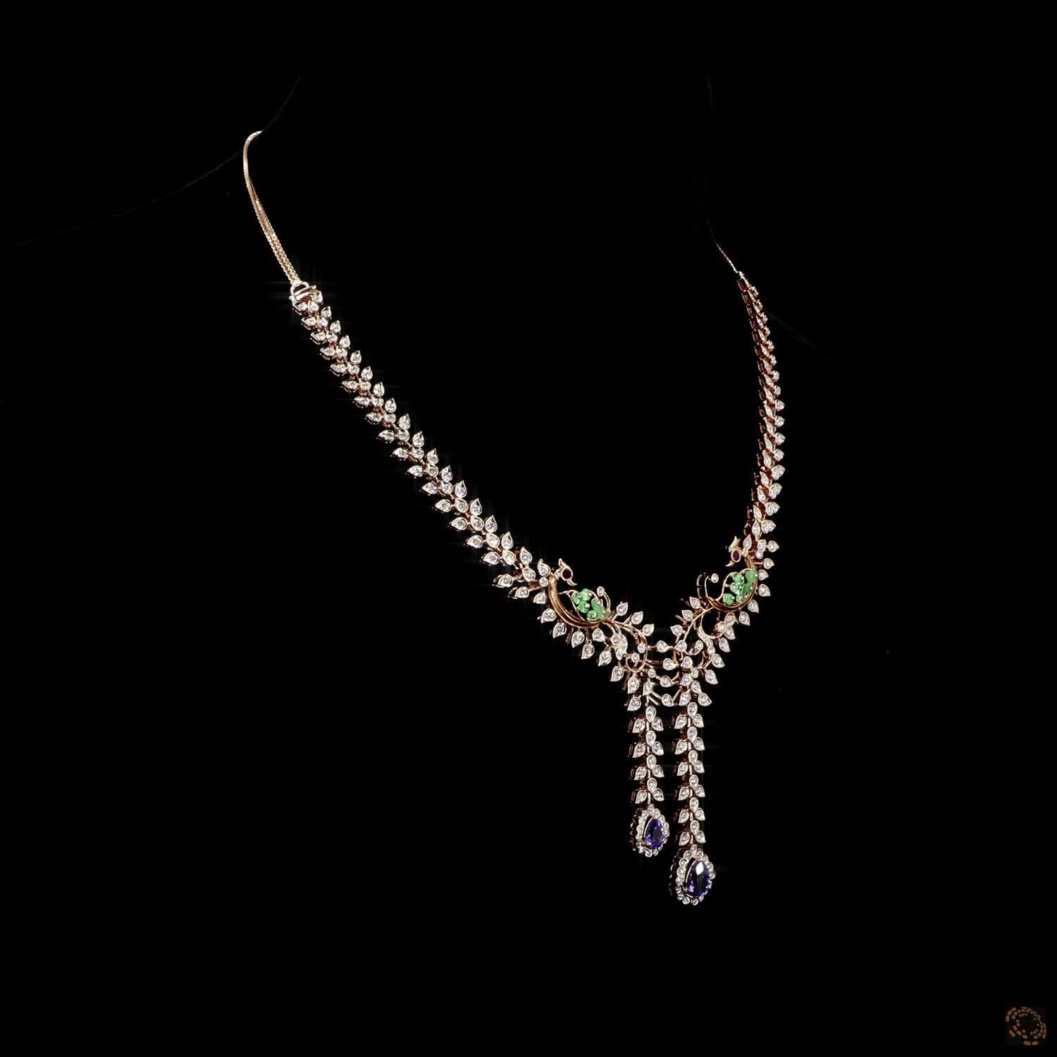 Ruby & Emerald Beads Diamond Necklace in 18KT Rose Gold