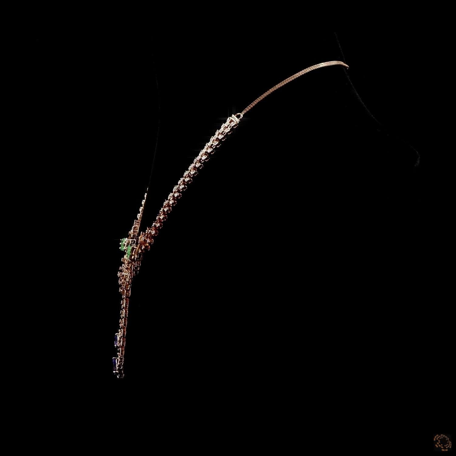 Ruby & Emerald Beads Diamond Necklace in 18KT Rose Gold