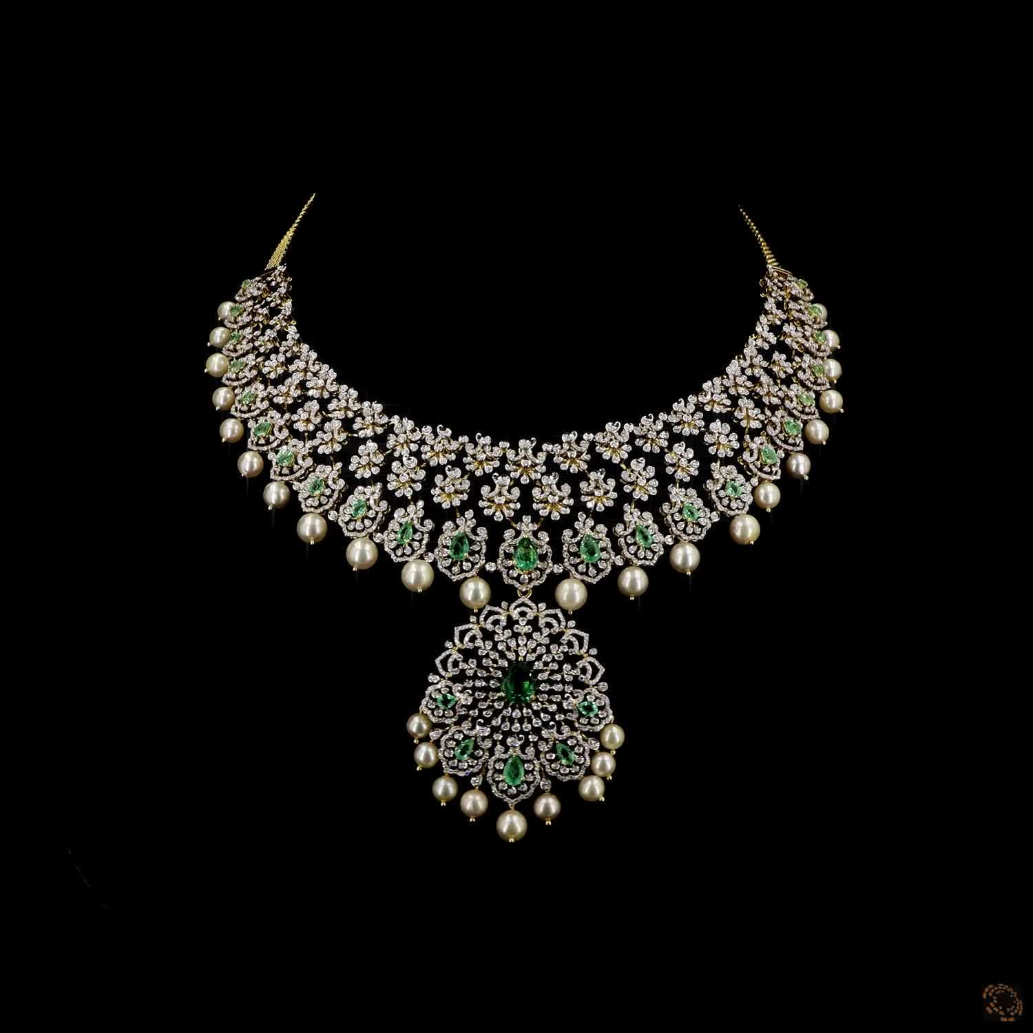 Emerald & Ruby Diamond Necklace in 18KT Yellow Gold