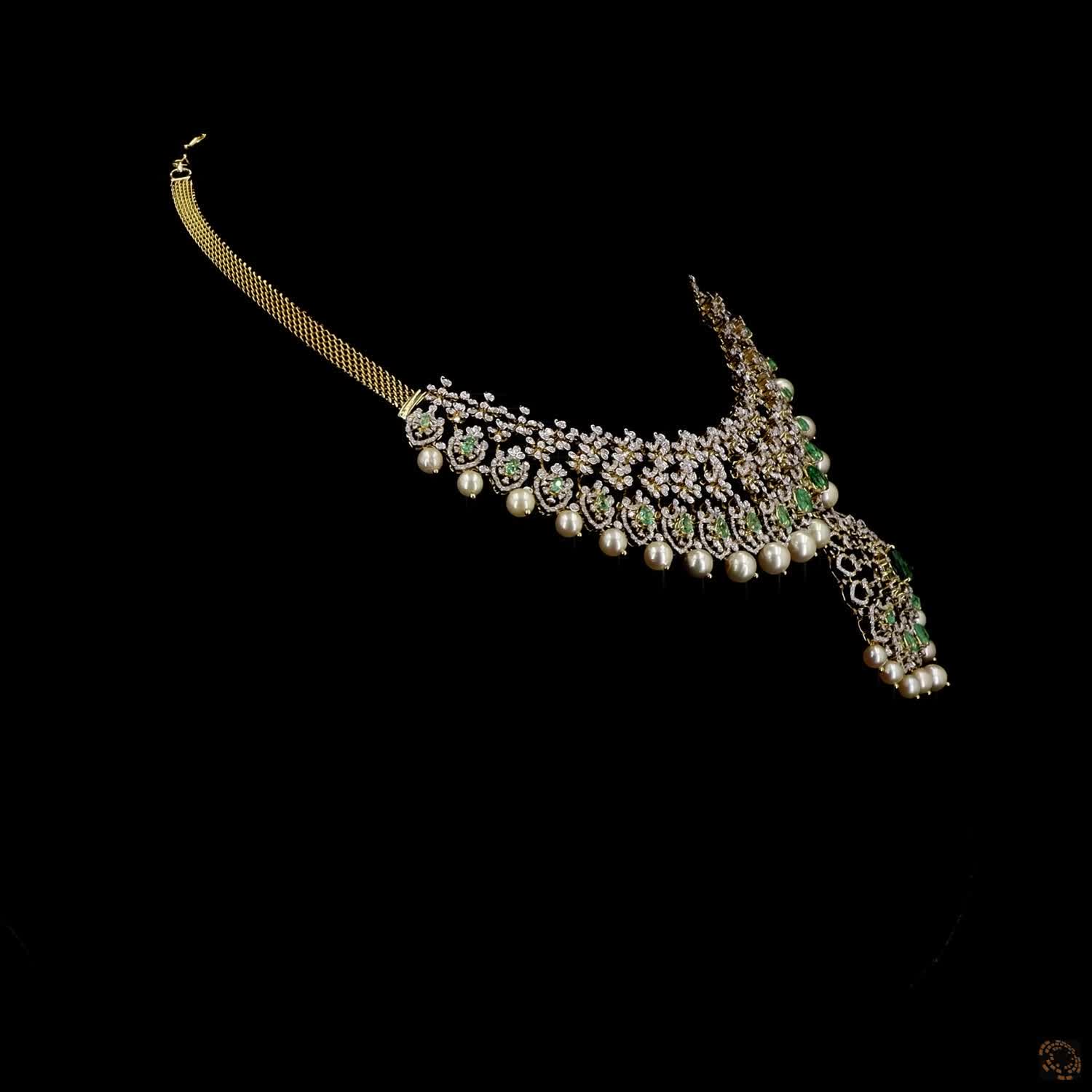 Emerald & Ruby Diamond Necklace in 18KT Yellow Gold
