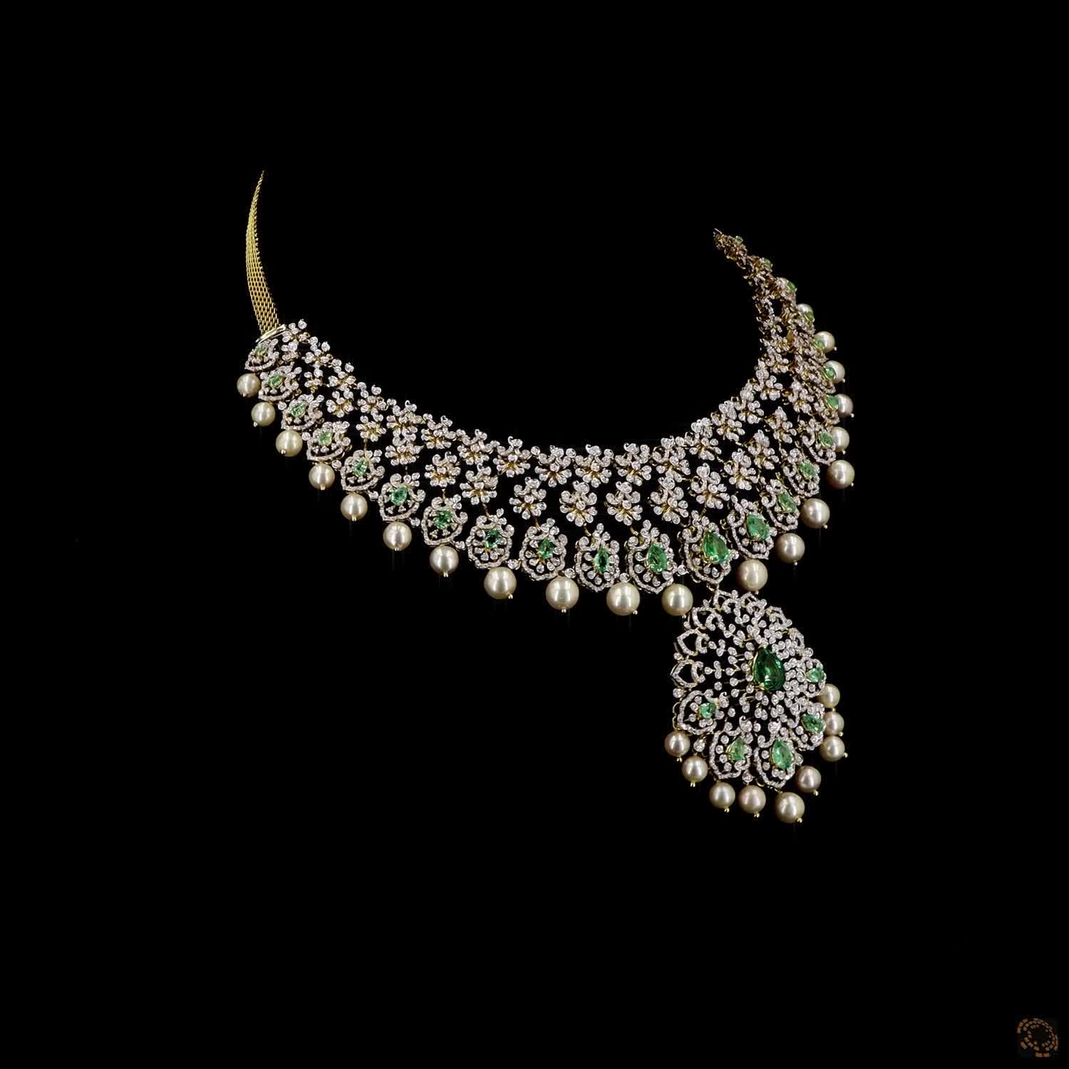 Emerald & Ruby Diamond Necklace in 18KT Yellow Gold