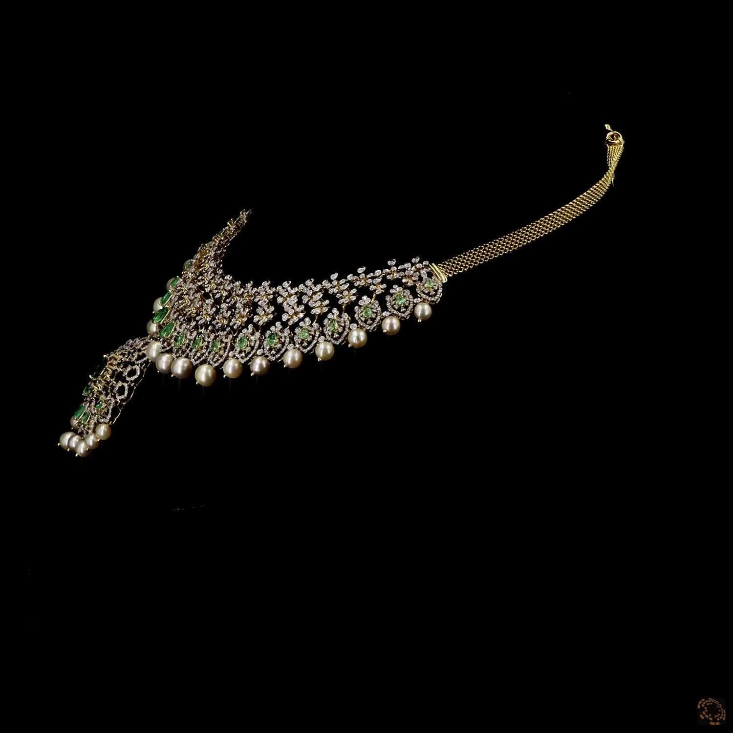 Emerald & Ruby Diamond Necklace in 18KT Yellow Gold