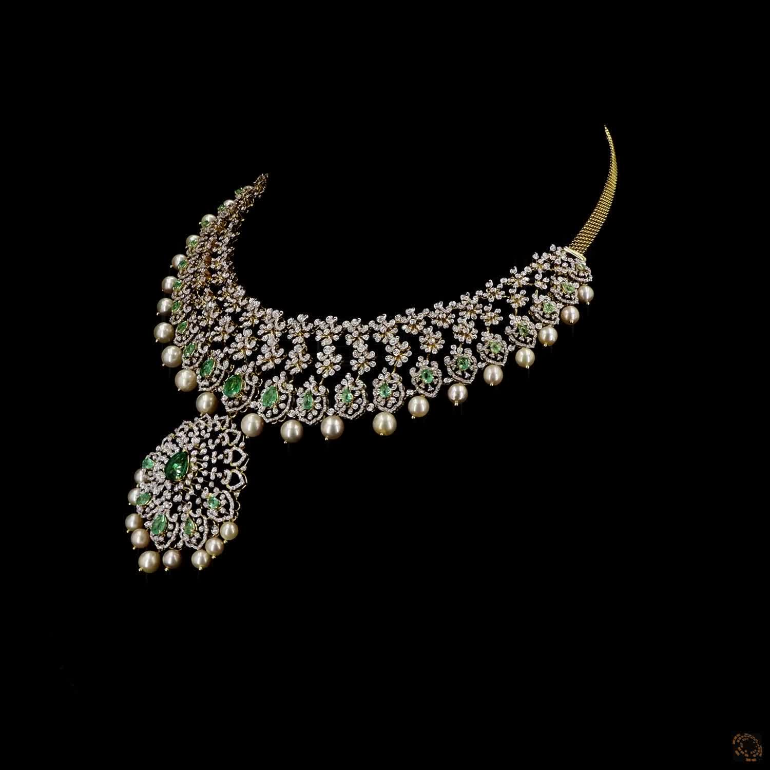 Emerald & Ruby Diamond Necklace in 18KT Yellow Gold