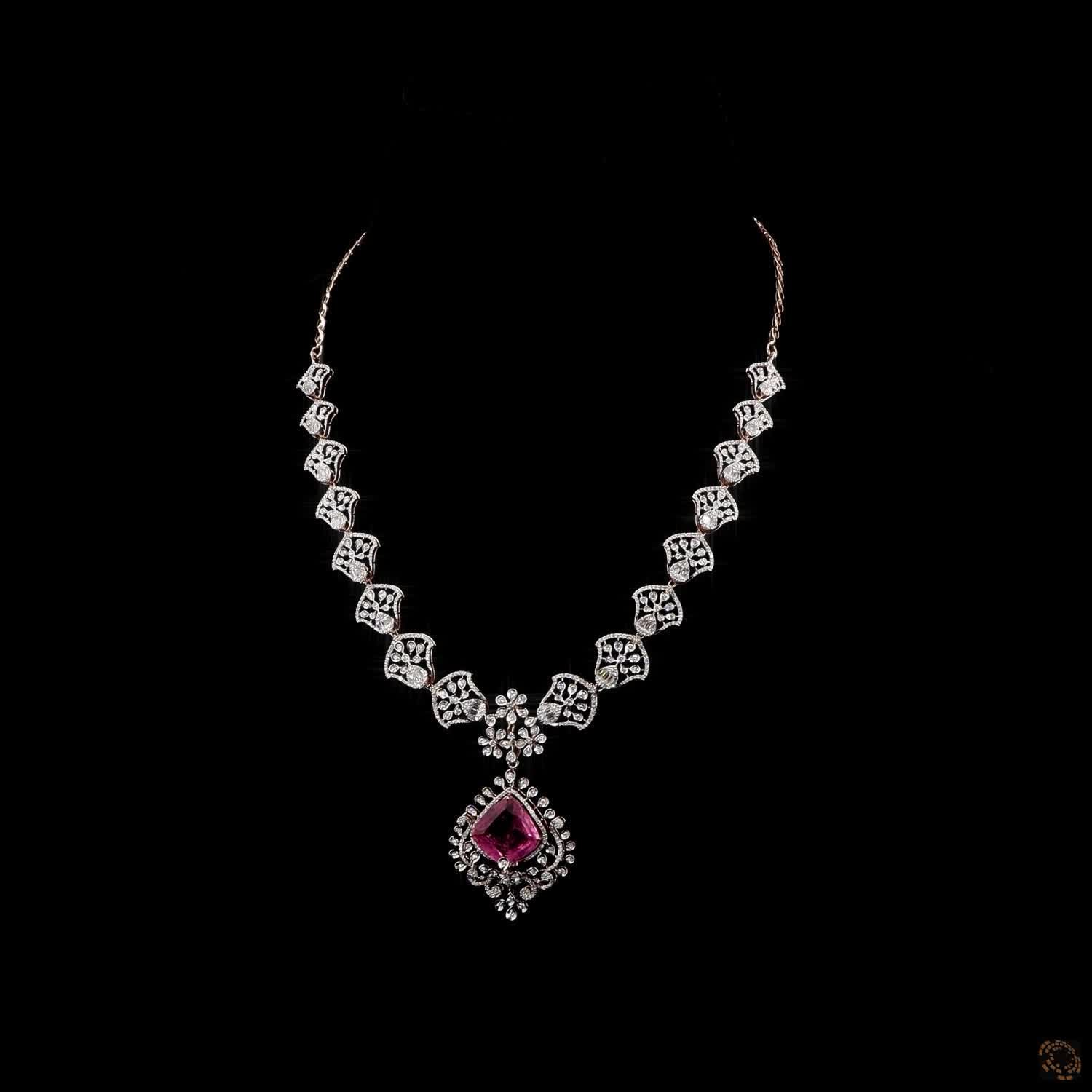 Pink Stone Diamond Necklace in 18KT Rose Gold