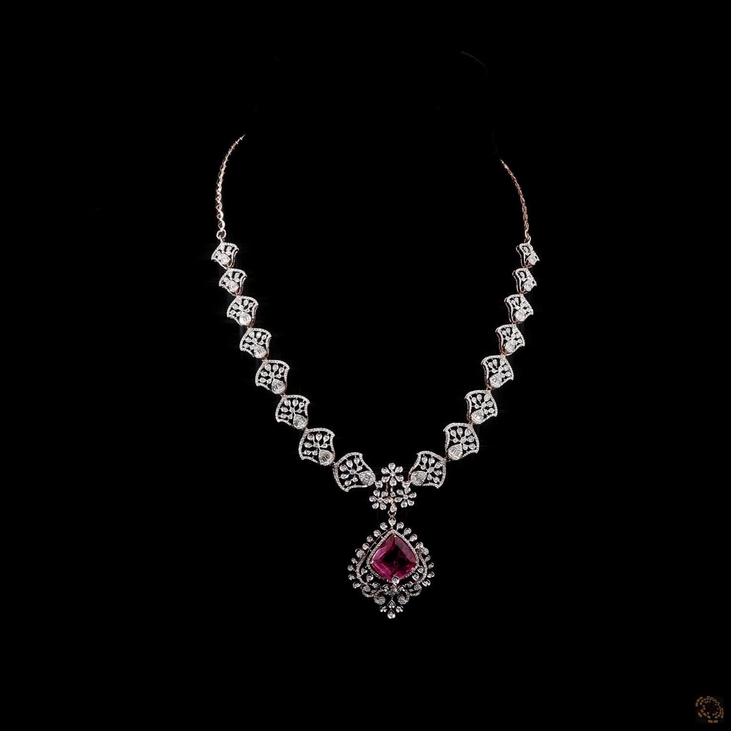 Pink Stone Diamond Necklace in 18KT Rose Gold