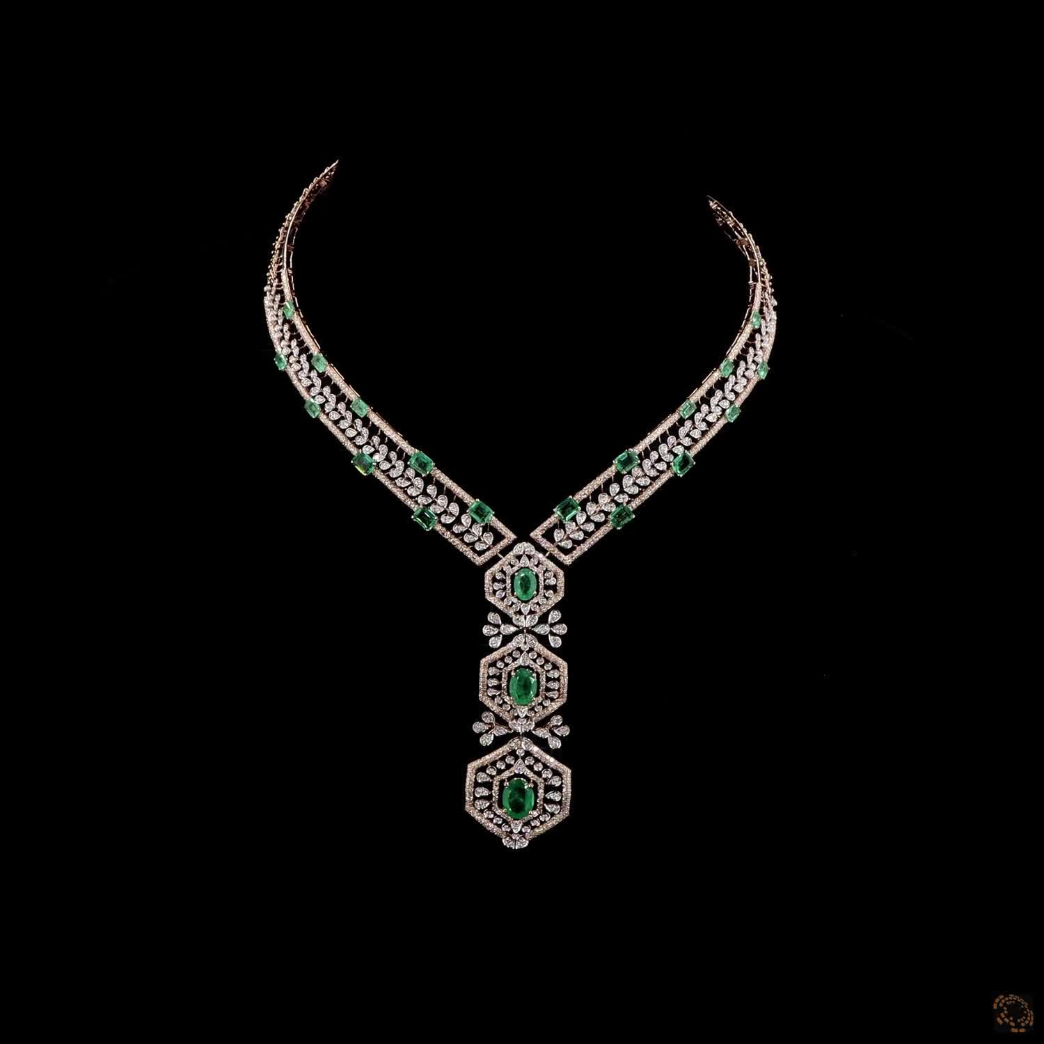 Emerald Diamond Necklace in 18KT Rose Gold