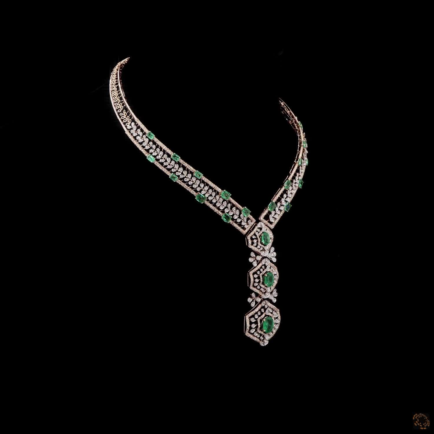 Emerald Diamond Necklace in 18KT Rose Gold