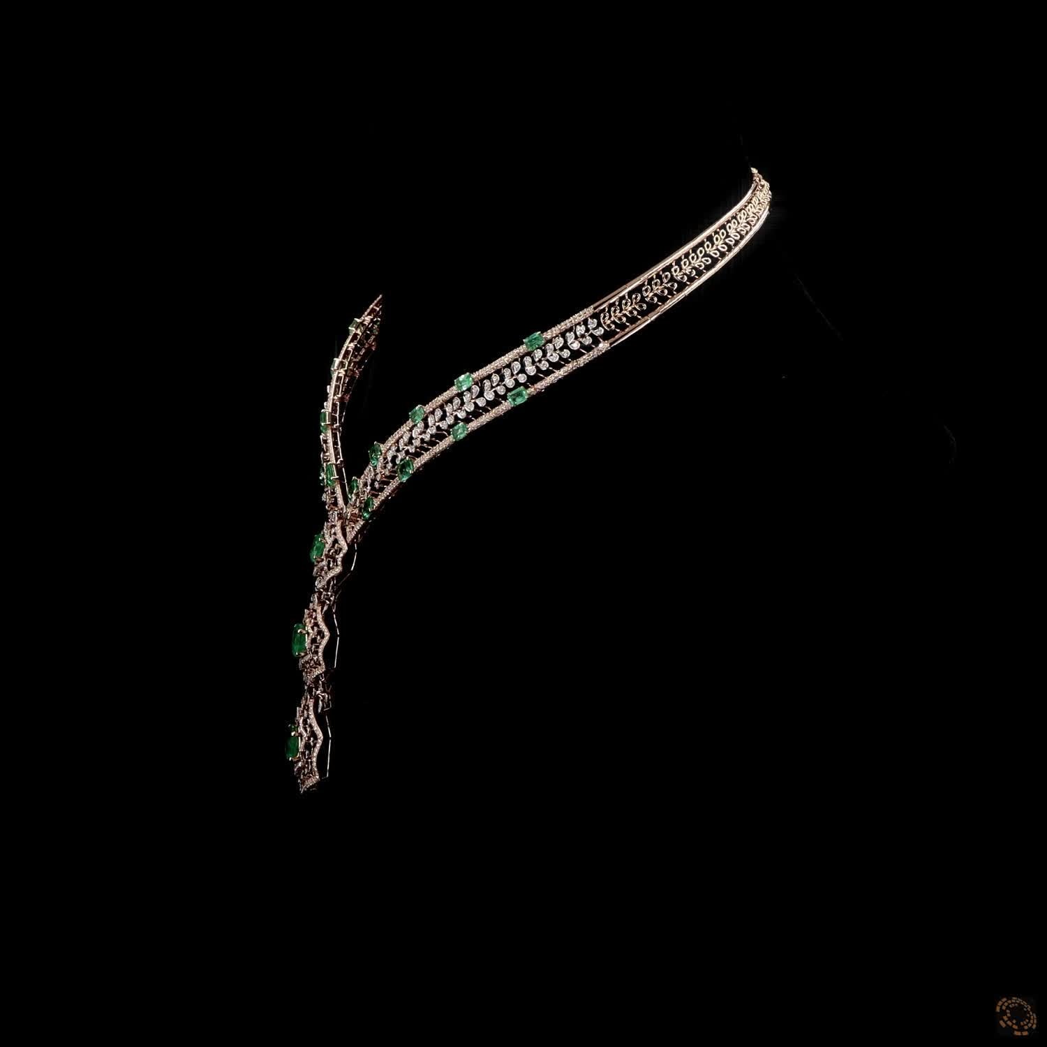 Emerald Diamond Necklace in 18KT Rose Gold