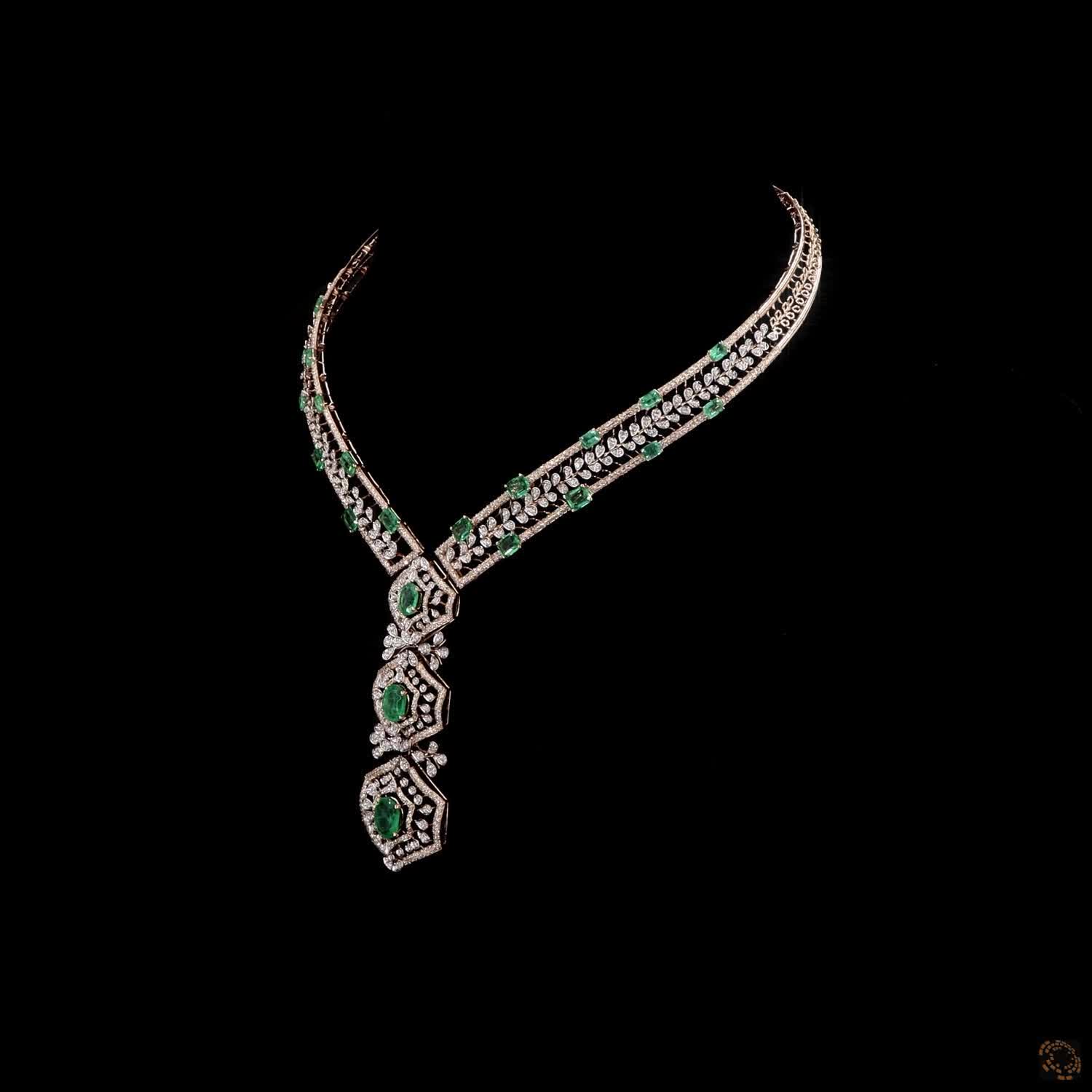 Emerald Diamond Necklace in 18KT Rose Gold