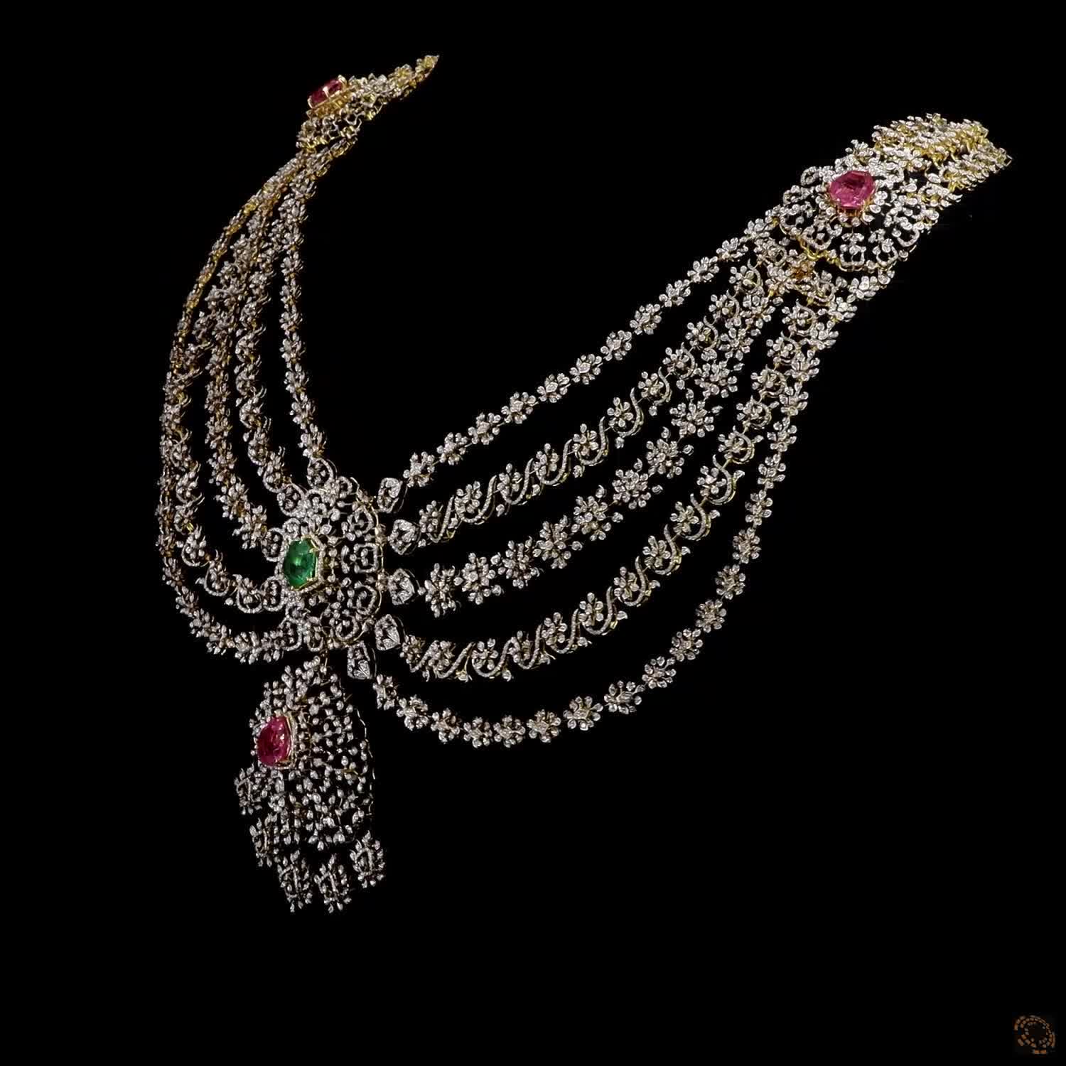 Emerald & Pink Diamond Necklace in 18KT Yellow Gold