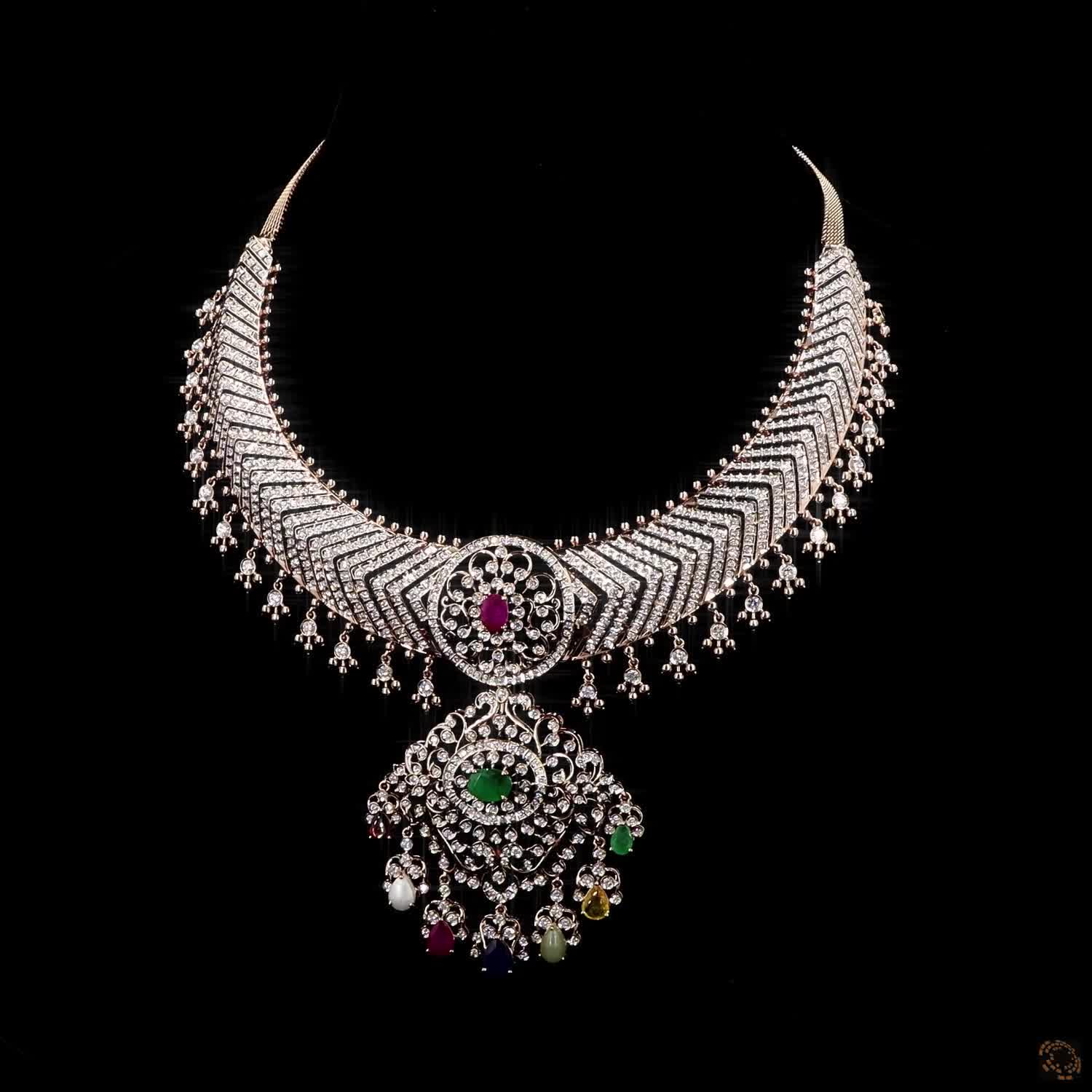 Emerald & Ruby Diamond Necklace in 18KT Rose Gold