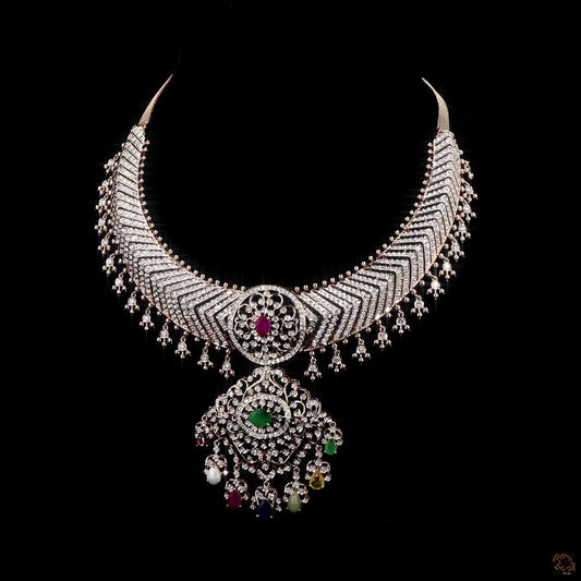Emerald & Ruby Diamond Necklace in 18KT Rose Gold