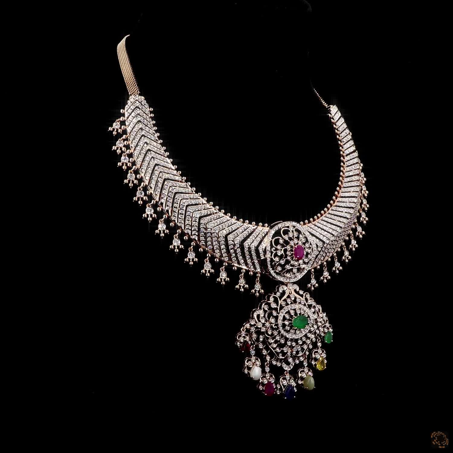 Emerald & Ruby Diamond Necklace in 18KT Rose Gold