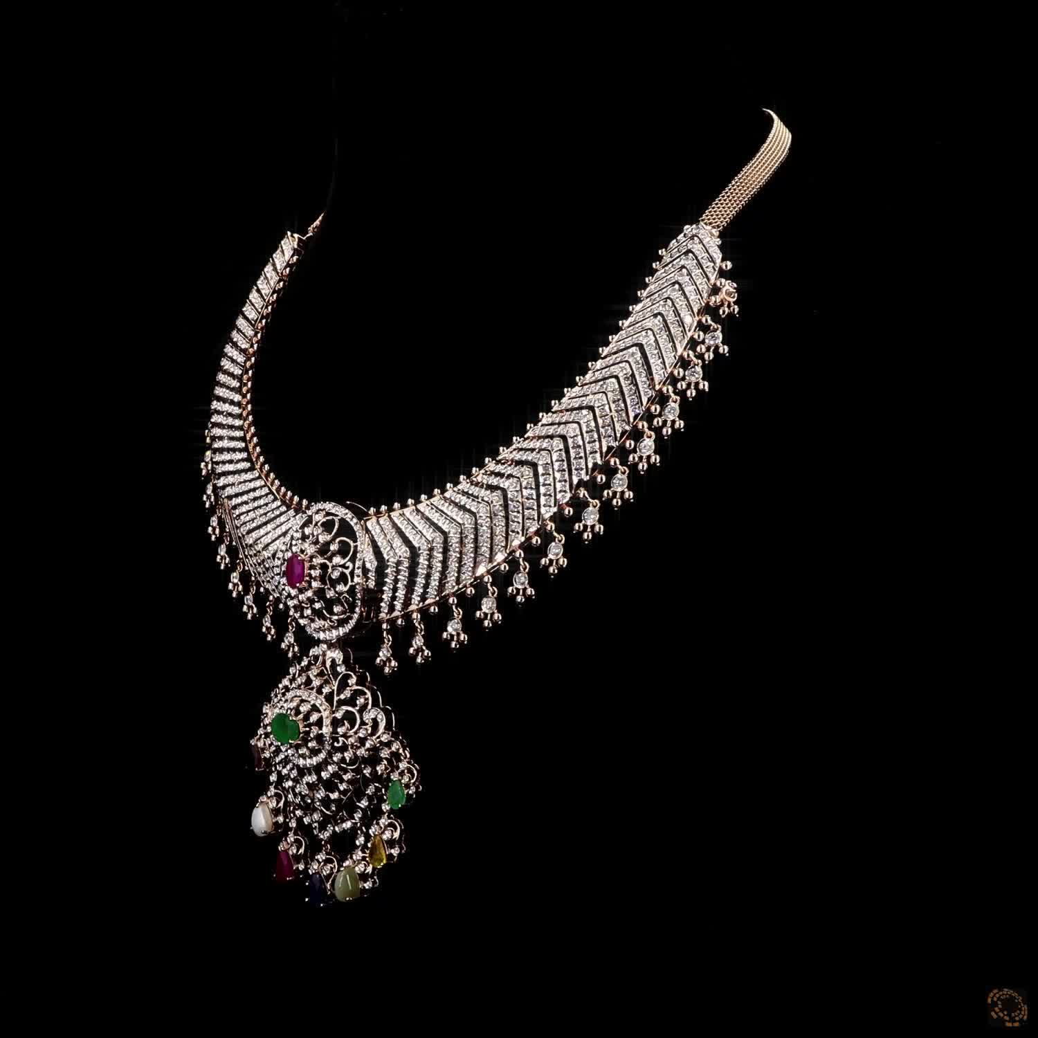 Emerald & Ruby Diamond Necklace in 18KT Rose Gold