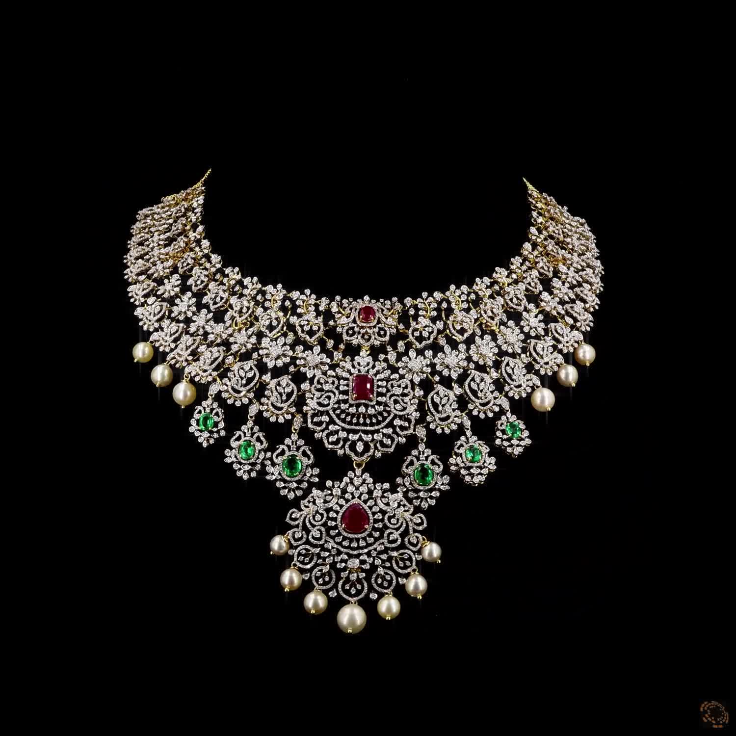 Emerald & Ruby Diamond Necklace in 18KT Yellow Gold