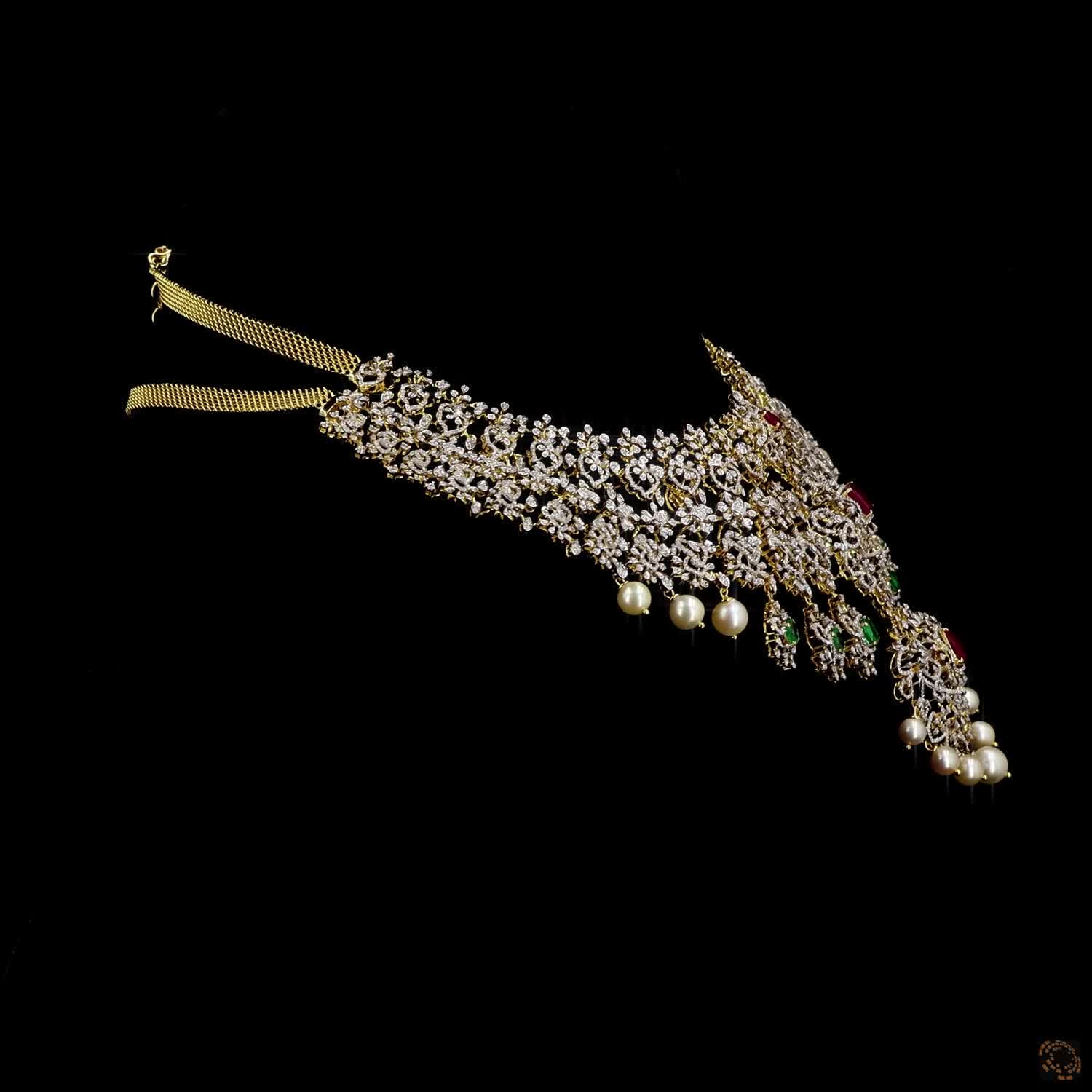 Emerald & Ruby Diamond Necklace in 18KT Yellow Gold
