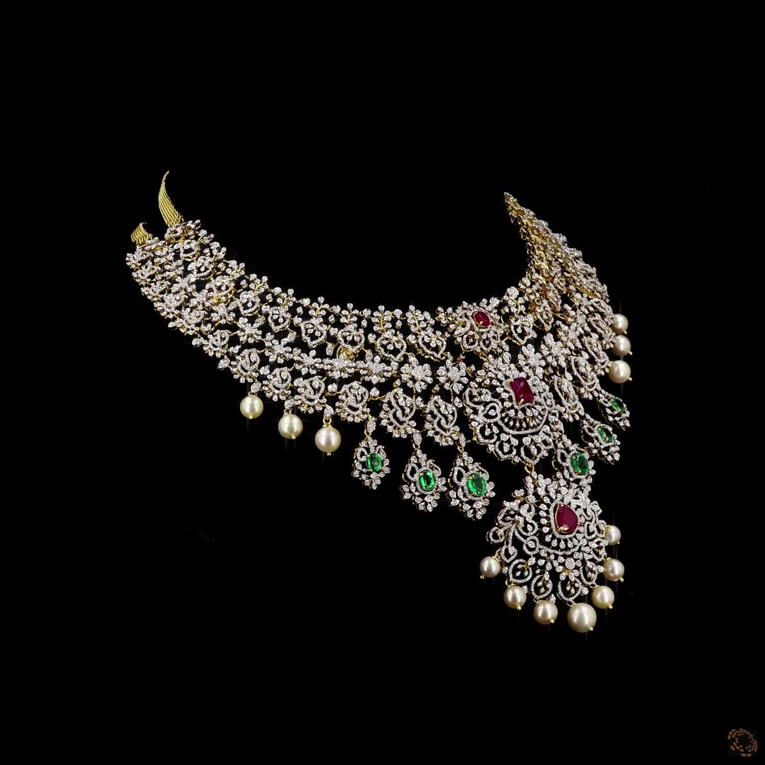 Emerald & Ruby Diamond Necklace in 18KT Yellow Gold