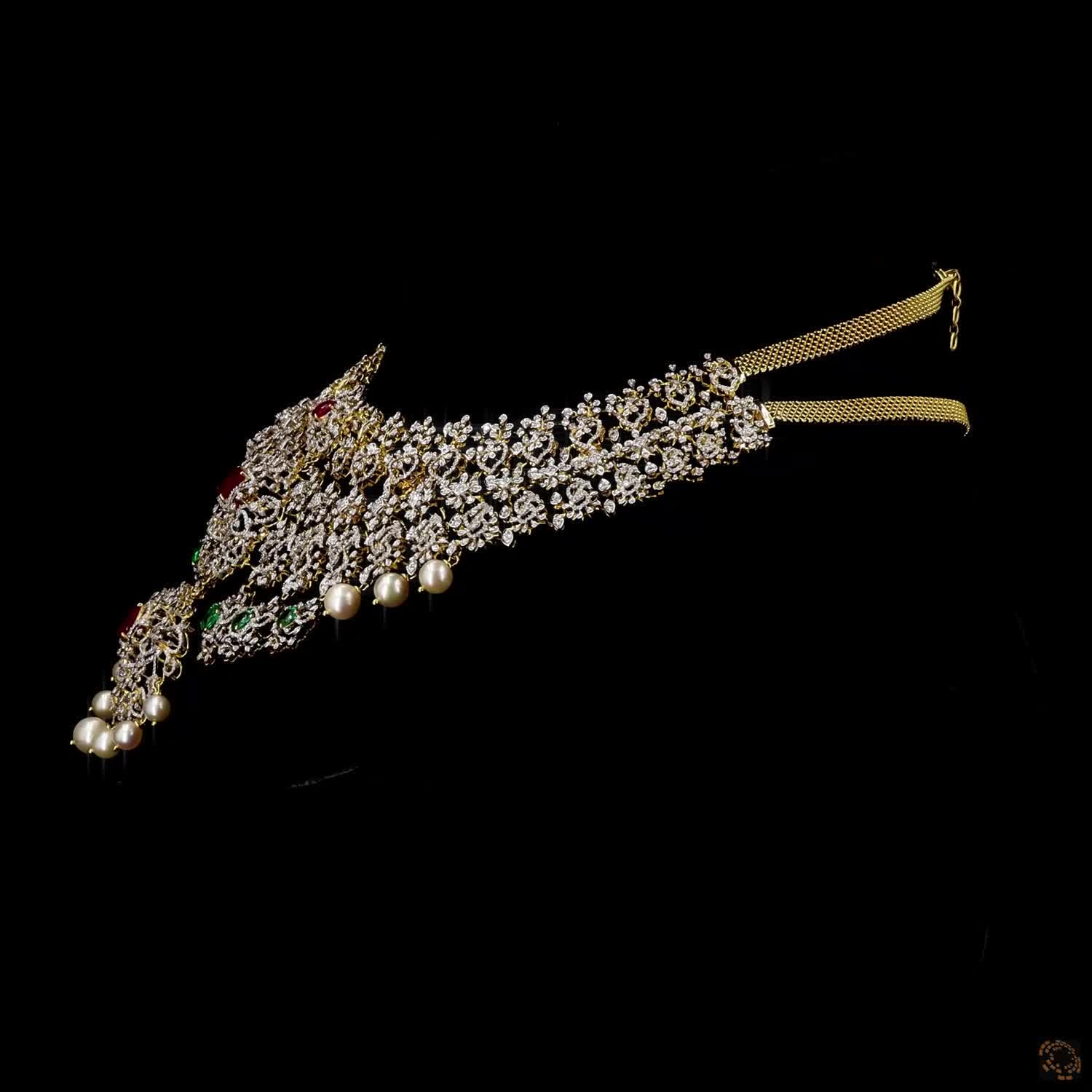 Emerald & Ruby Diamond Necklace in 18KT Yellow Gold